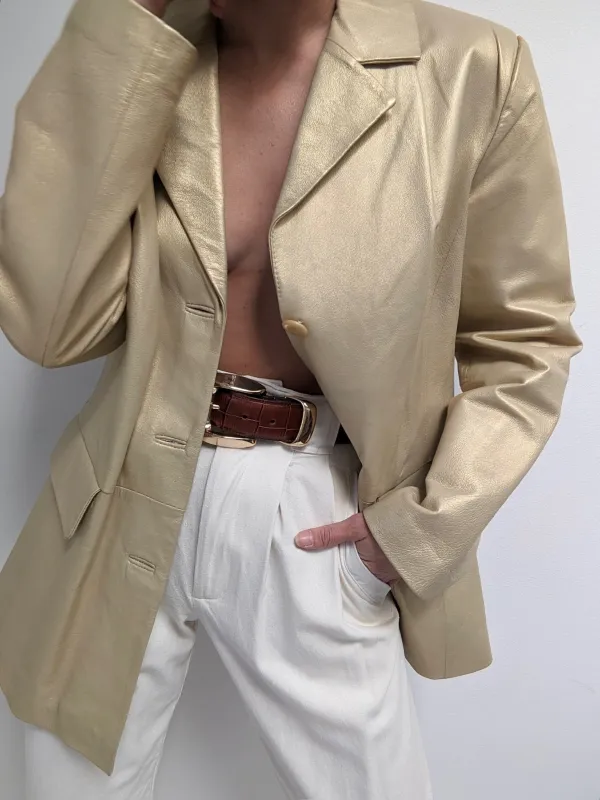 Vintage Pale Gold Leather Jacket made by Vintage