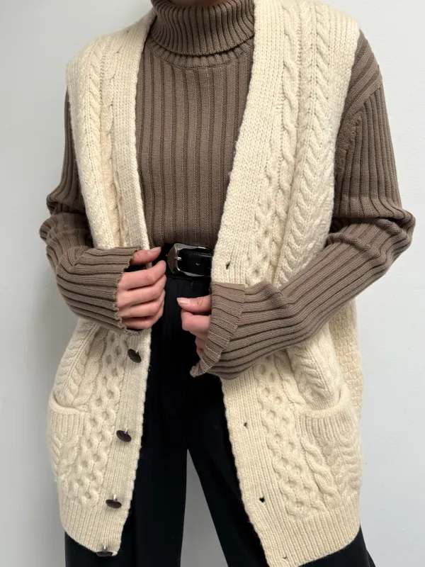 Classic Vintage Cream Fisherman Wool Sweater Vest sold by NA NIN