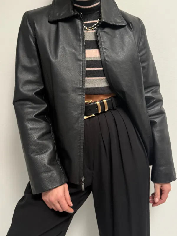 90s Smooth Black Leather Jacket sold by NA NIN