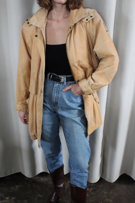 Vintage Camel Leather Hooded Jacket sold by NA NIN