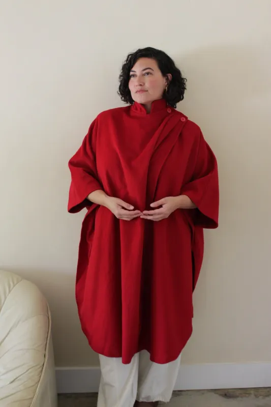 Amazing Vintage Cherry Red Wool Cape sold by NA NIN