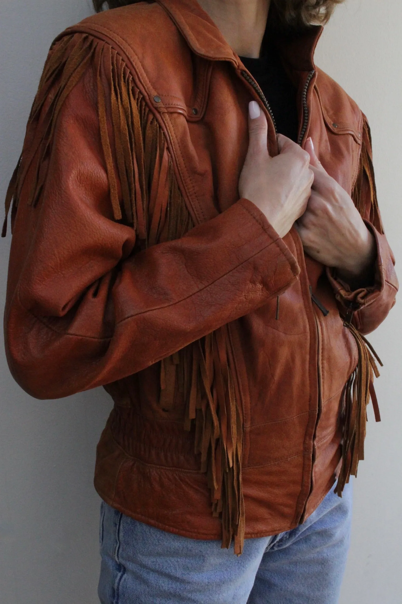 Absolute Favorite Vintage Pebbled Leather Fringe Jacket sold by NA NIN product image thumbnail 3