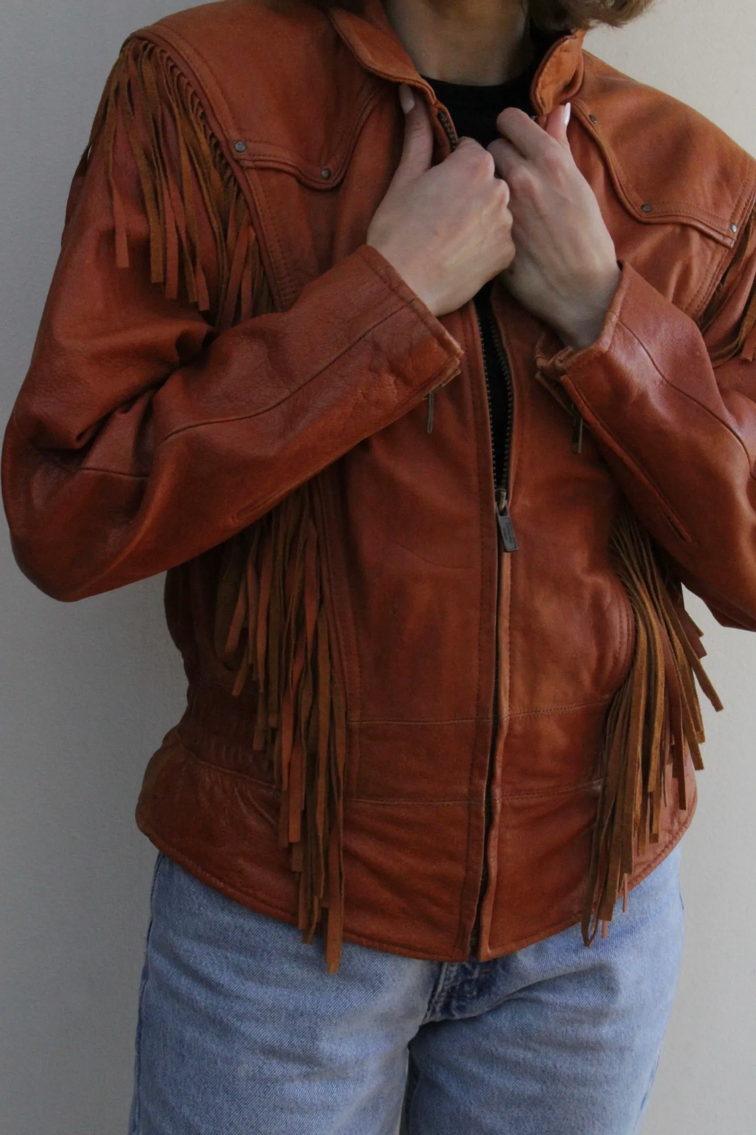 Absolute Favorite Vintage Pebbled Leather Fringe Jacket sold by NA NIN product image thumbnail 2