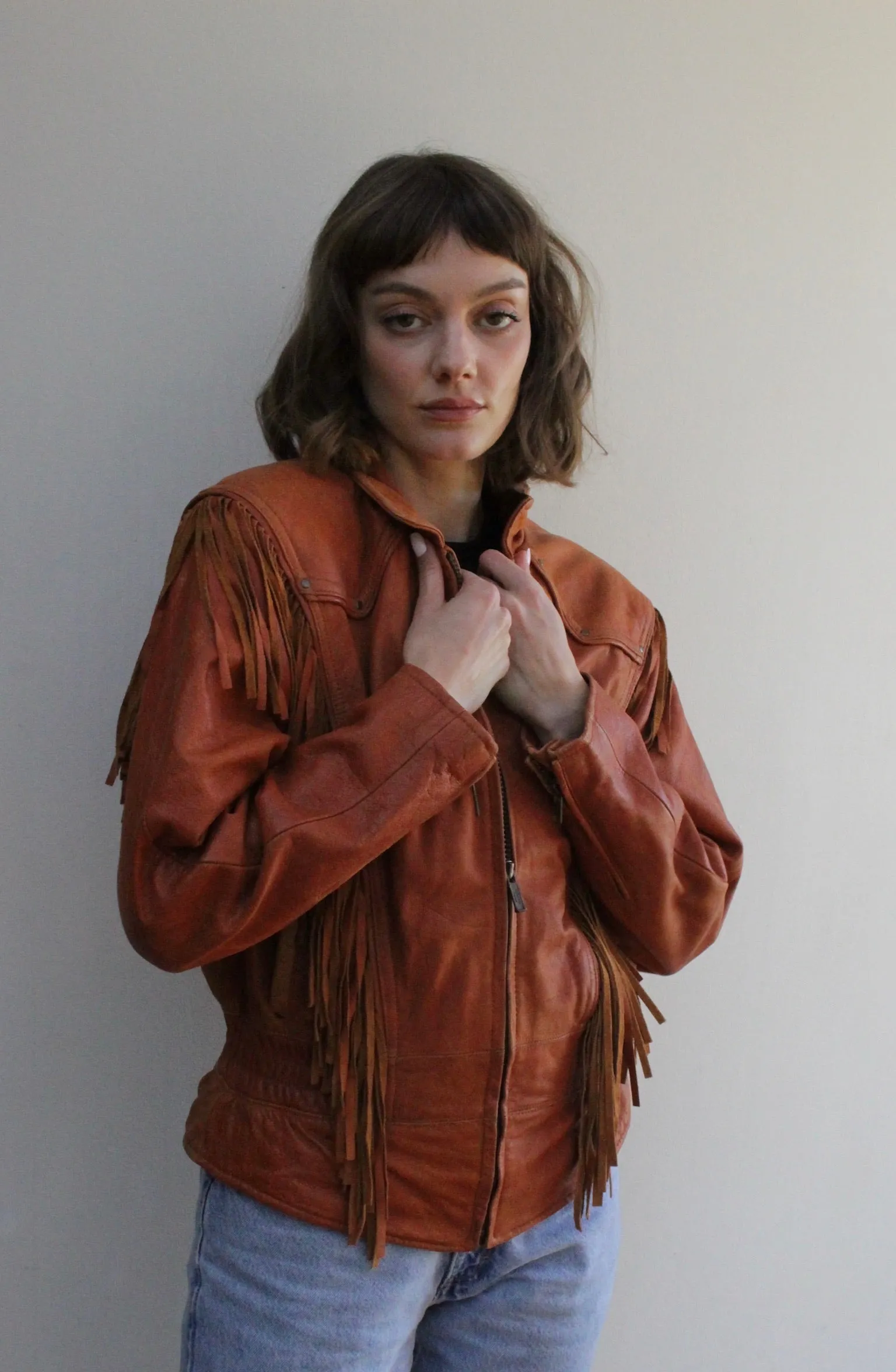 Absolute Favorite Vintage Pebbled Leather Fringe Jacket sold by NA NIN