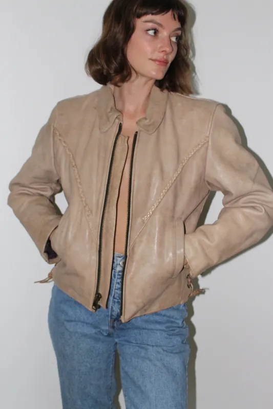 Amazing Vintage Sand Leather Motorcycle Jacket sold by NA NIN