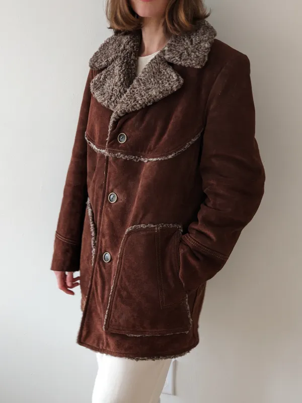 Vintage Chocolate Suede Shearling Penny Lane Coat made by Vintage