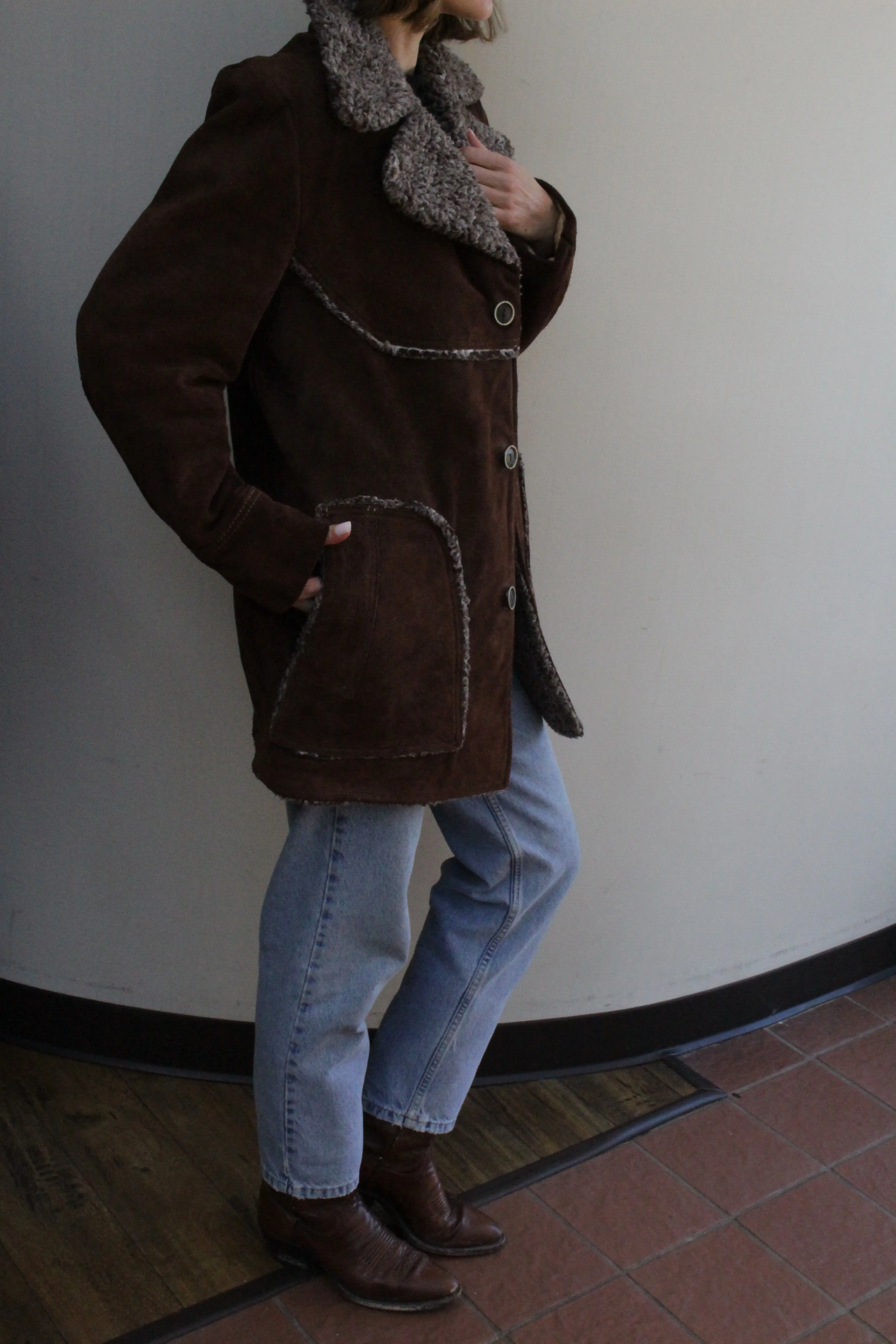 Vintage Chocolate Suede Shearling Penny Lane Coat sold by NA NIN product image thumbnail 4