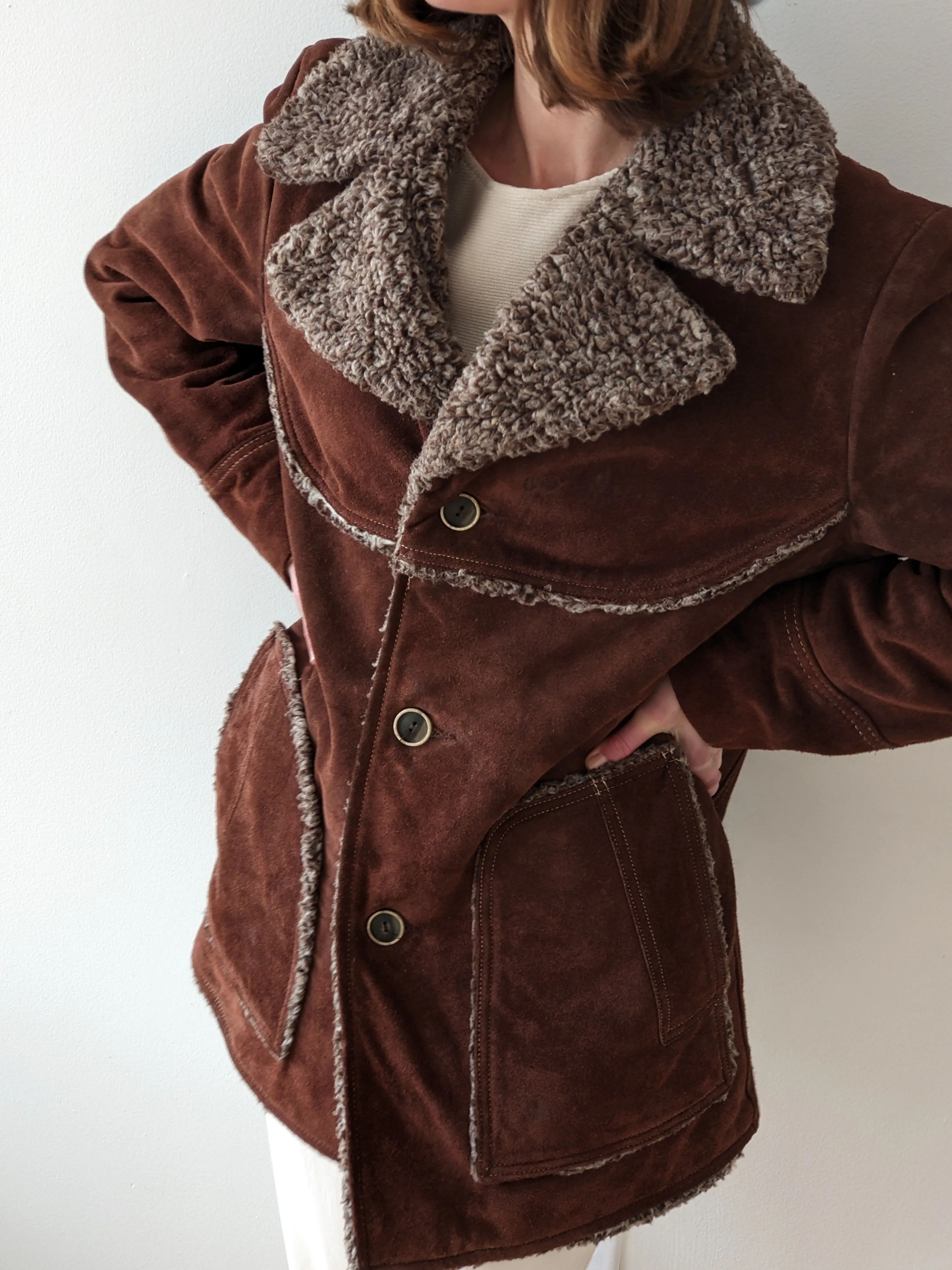 Vintage Chocolate Suede Shearling Penny Lane Coat sold by NA NIN product image thumbnail 2