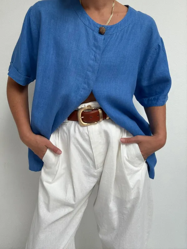 Vintage Ceruelean Linen Blouse sold by NA NIN