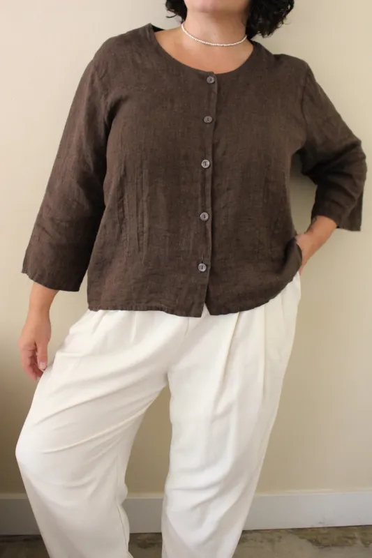 FLAX Cocoa Woven Linen Top sold by NA NIN