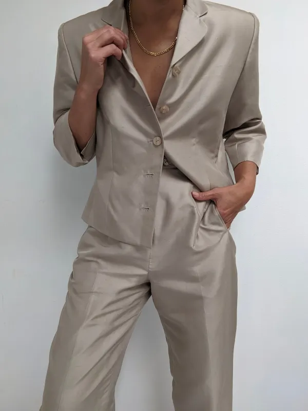 Vintage Champagne Brushed Silk Pant Set made by NA NIN