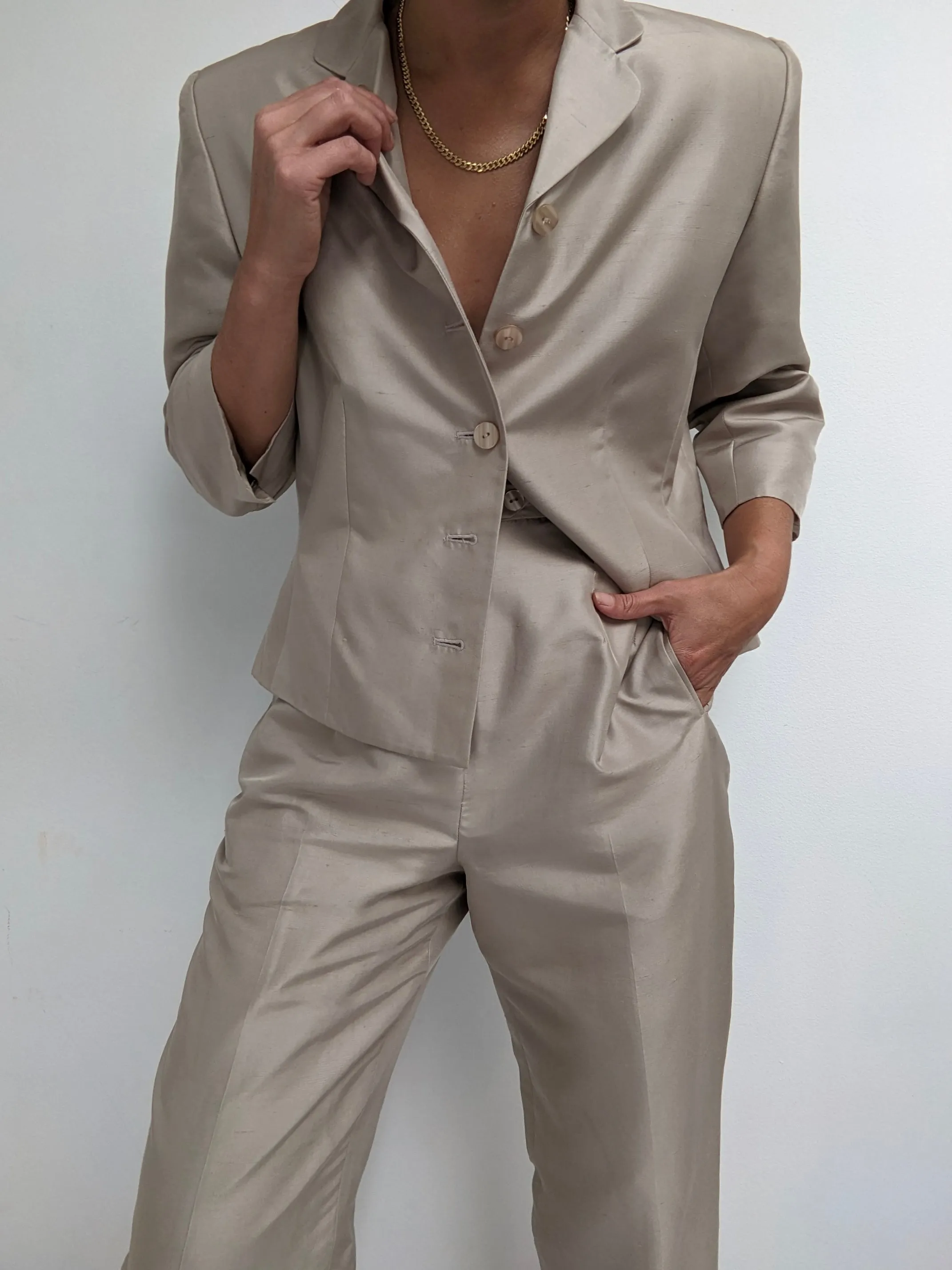 Vintage Champagne Brushed Silk Pant Set sold by NA NIN