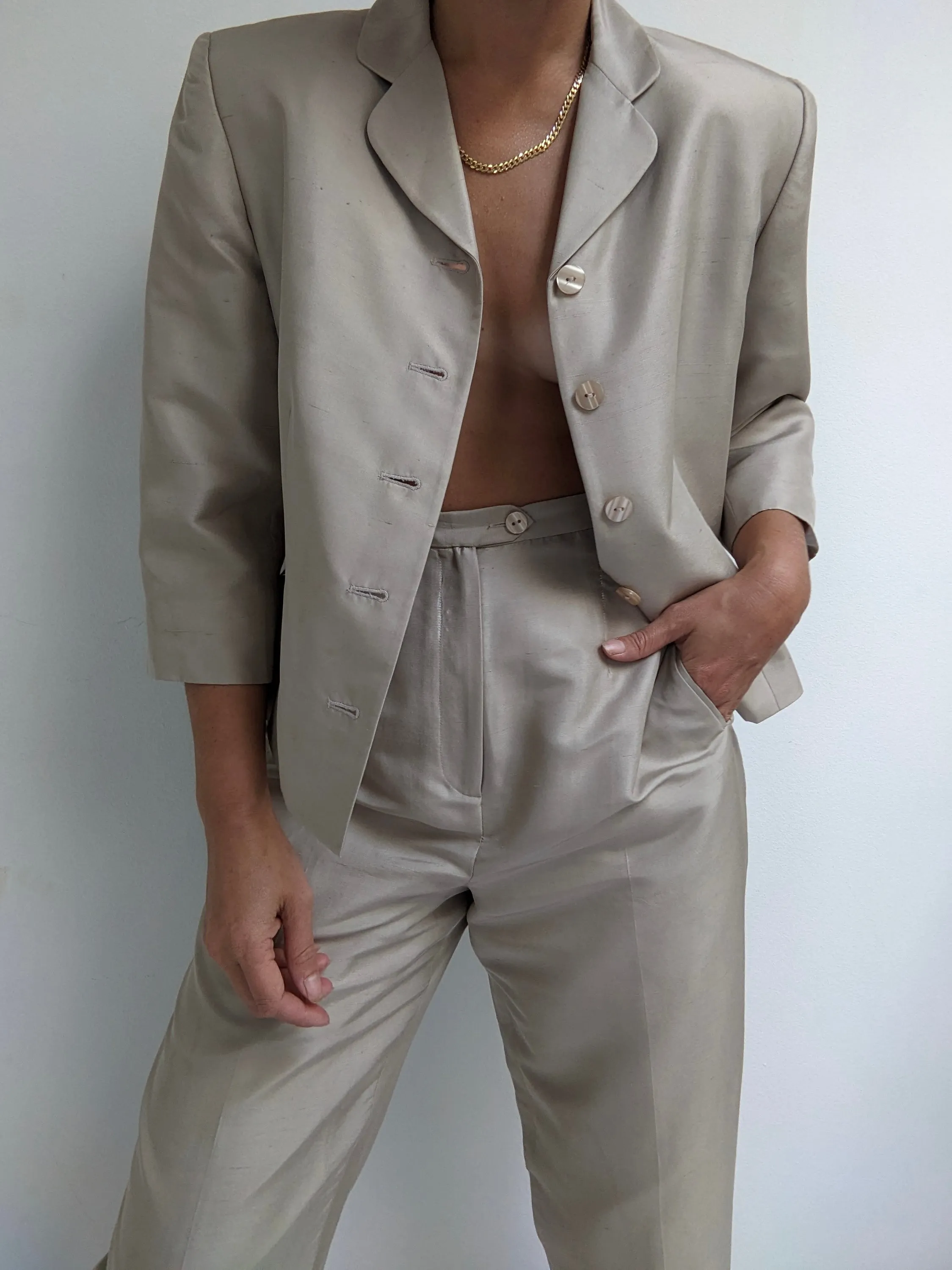 Vintage Champagne Brushed Silk Pant Set sold by NA NIN product image thumbnail 4