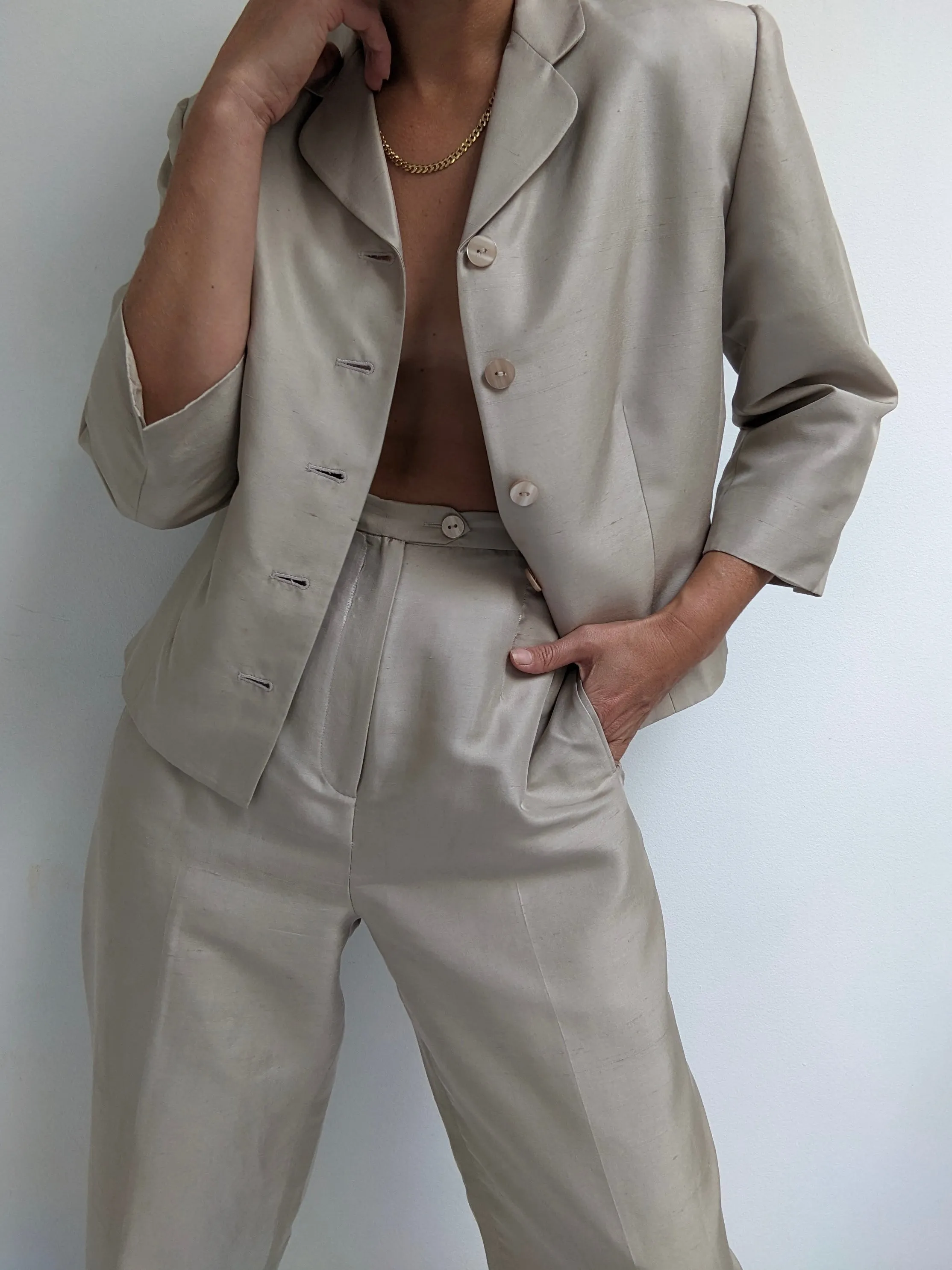 Vintage Champagne Brushed Silk Pant Set sold by NA NIN product image thumbnail 5
