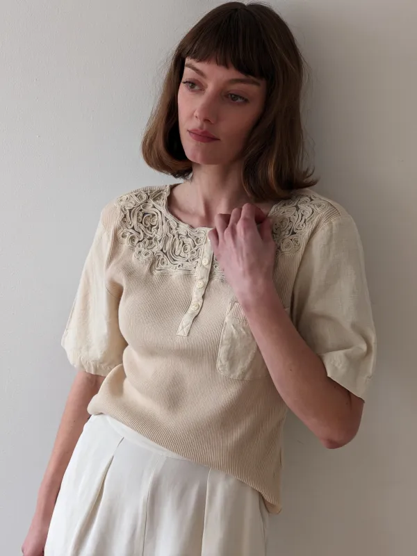 Vintage Sand Ribbed & Woven Henley sold by NA NIN