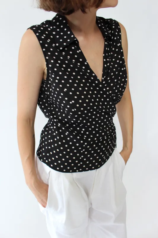 Vintage Polka Dot Wrap Blouse made by Vintage