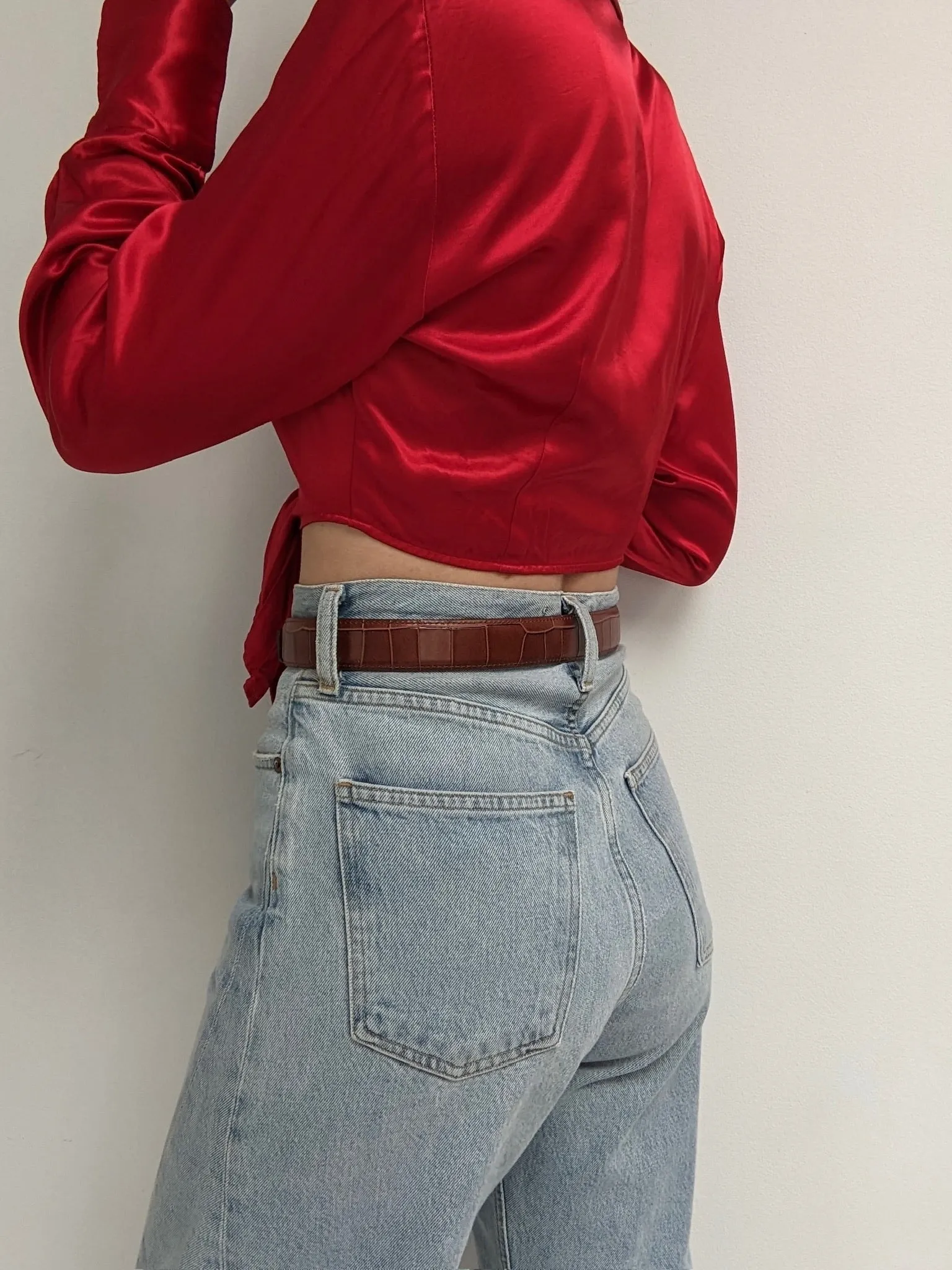 90s Cropped Chili Satin Tie Blouse sold by NA NIN product image thumbnail 4
