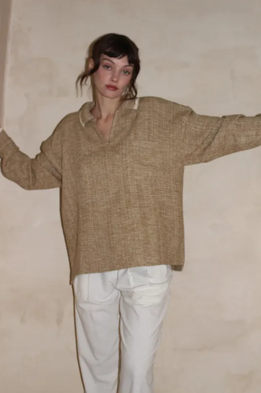 Kit Basketweave Silk Knit Popover made by NA NIN