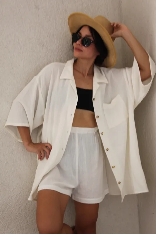 Timmy Waffled Cotton Button Up sold by NA NIN