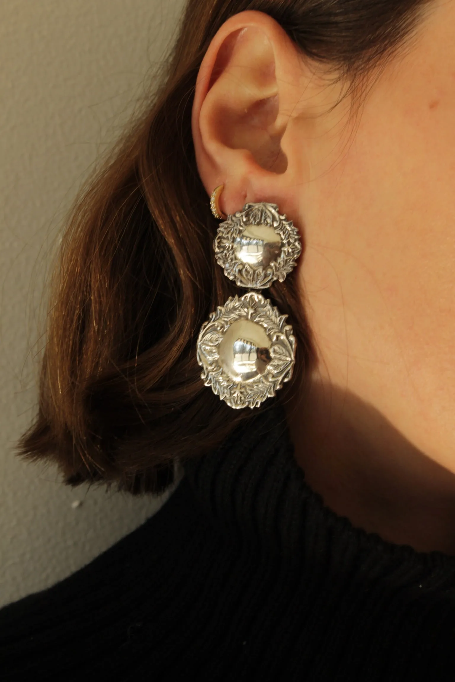 Vintage Sterling Silver Repousse Drop Earrings sold by NA NIN product image thumbnail 4