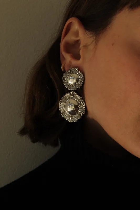 Vintage Sterling Silver Repousse Drop Earrings made by NA NIN