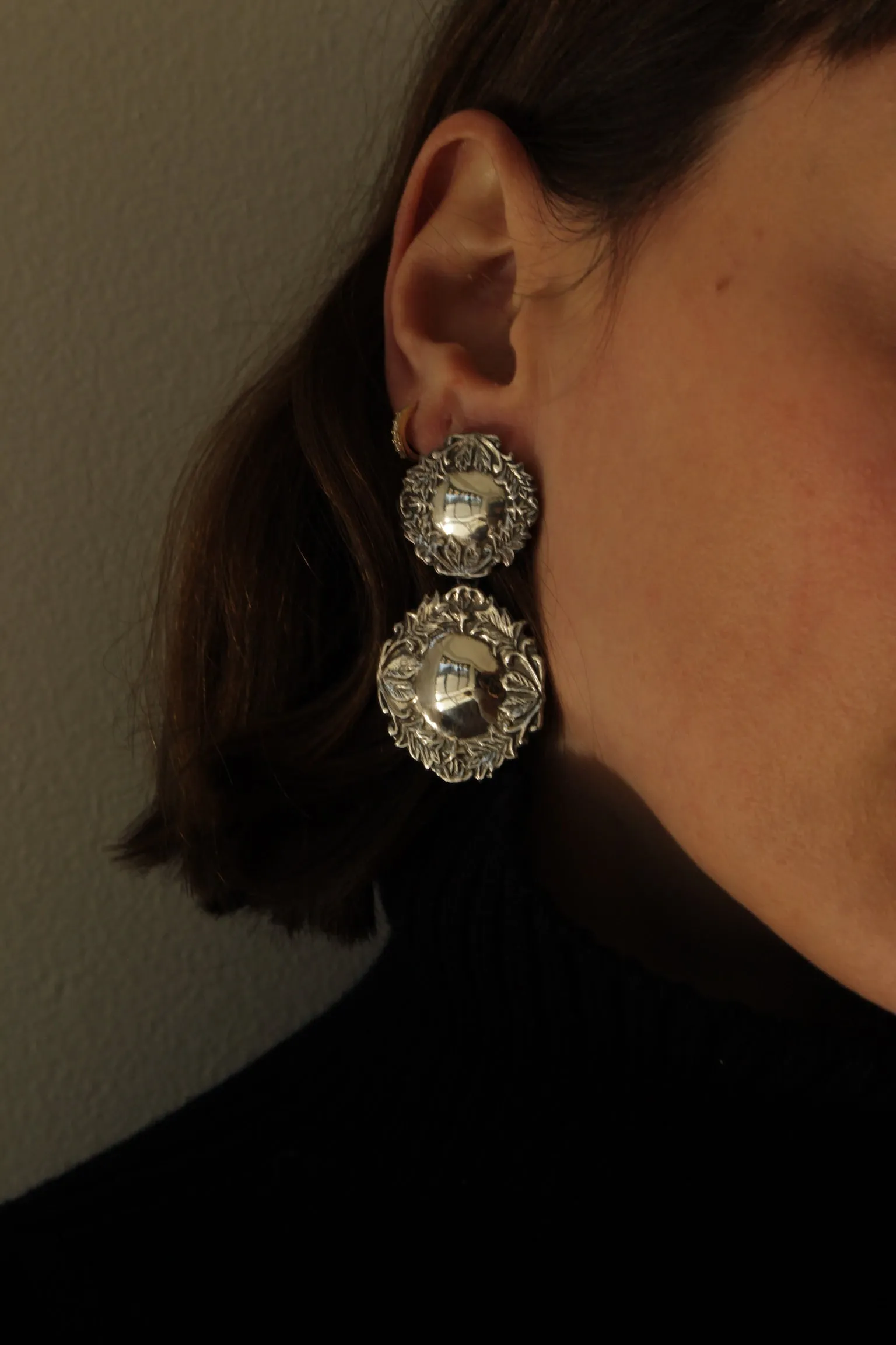 Vintage Sterling Silver Repousse Drop Earrings sold by NA NIN