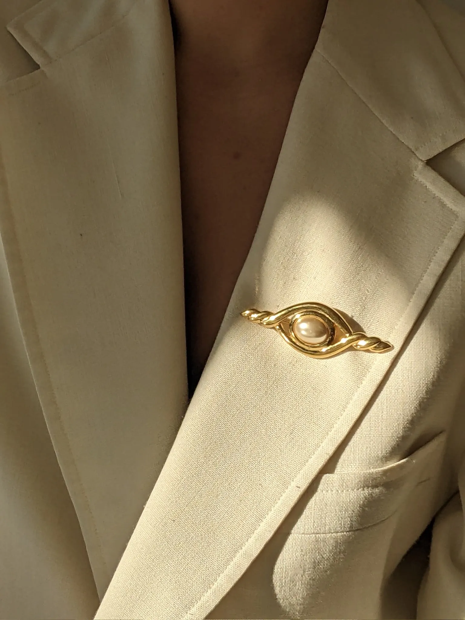 Vintage Gold & Faux Pearl Brooch sold by NA NIN