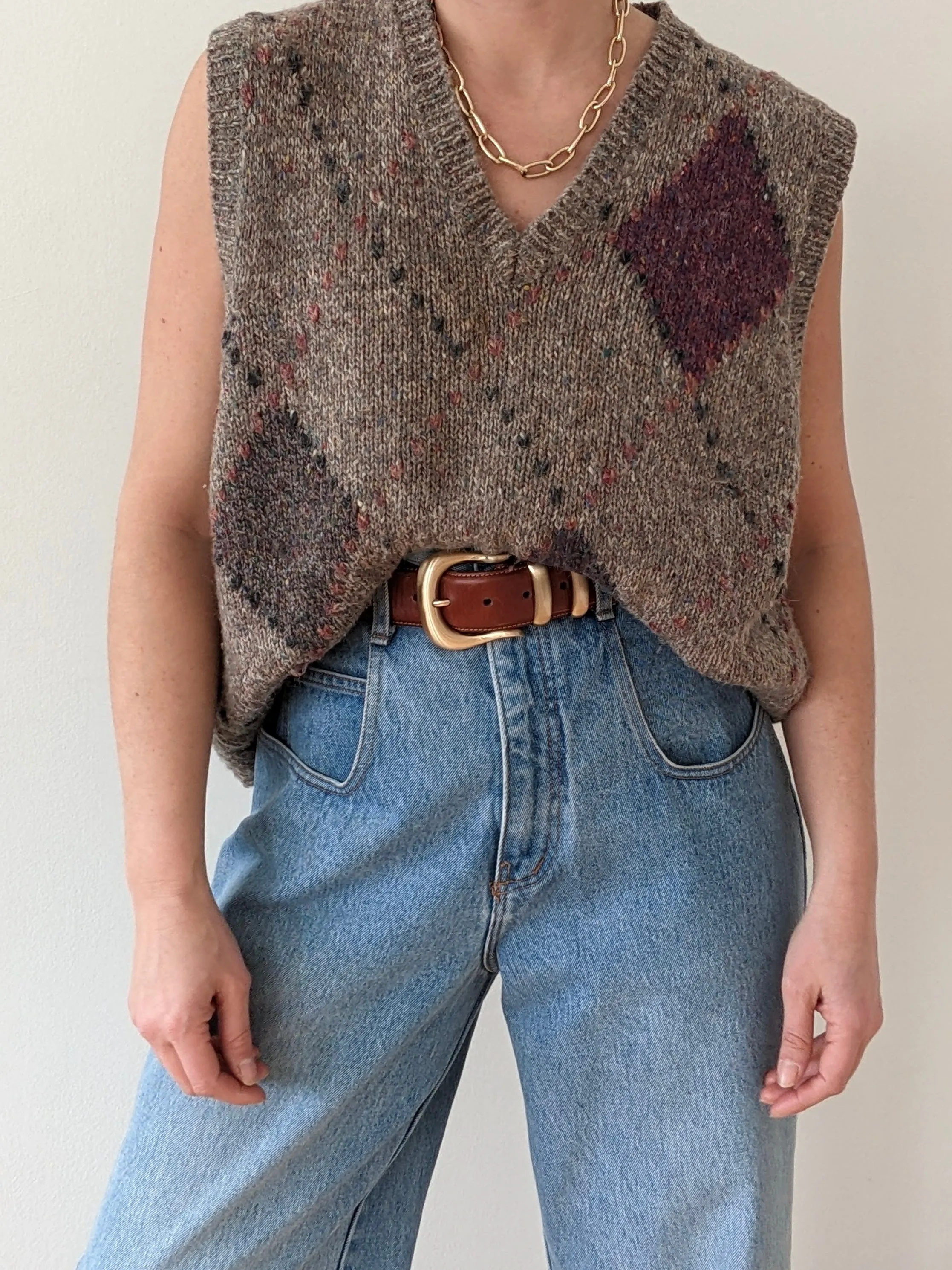 Vintage Knitted Wool Argyle Vest sold by NA NIN product image thumbnail 3