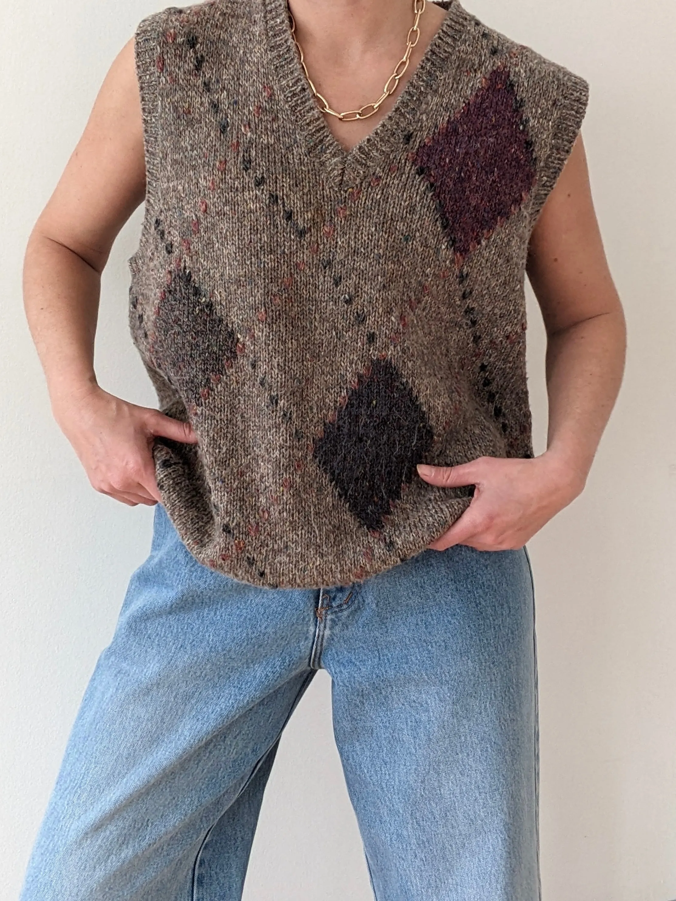 Vintage Knitted Wool Argyle Vest sold by NA NIN product image thumbnail 2