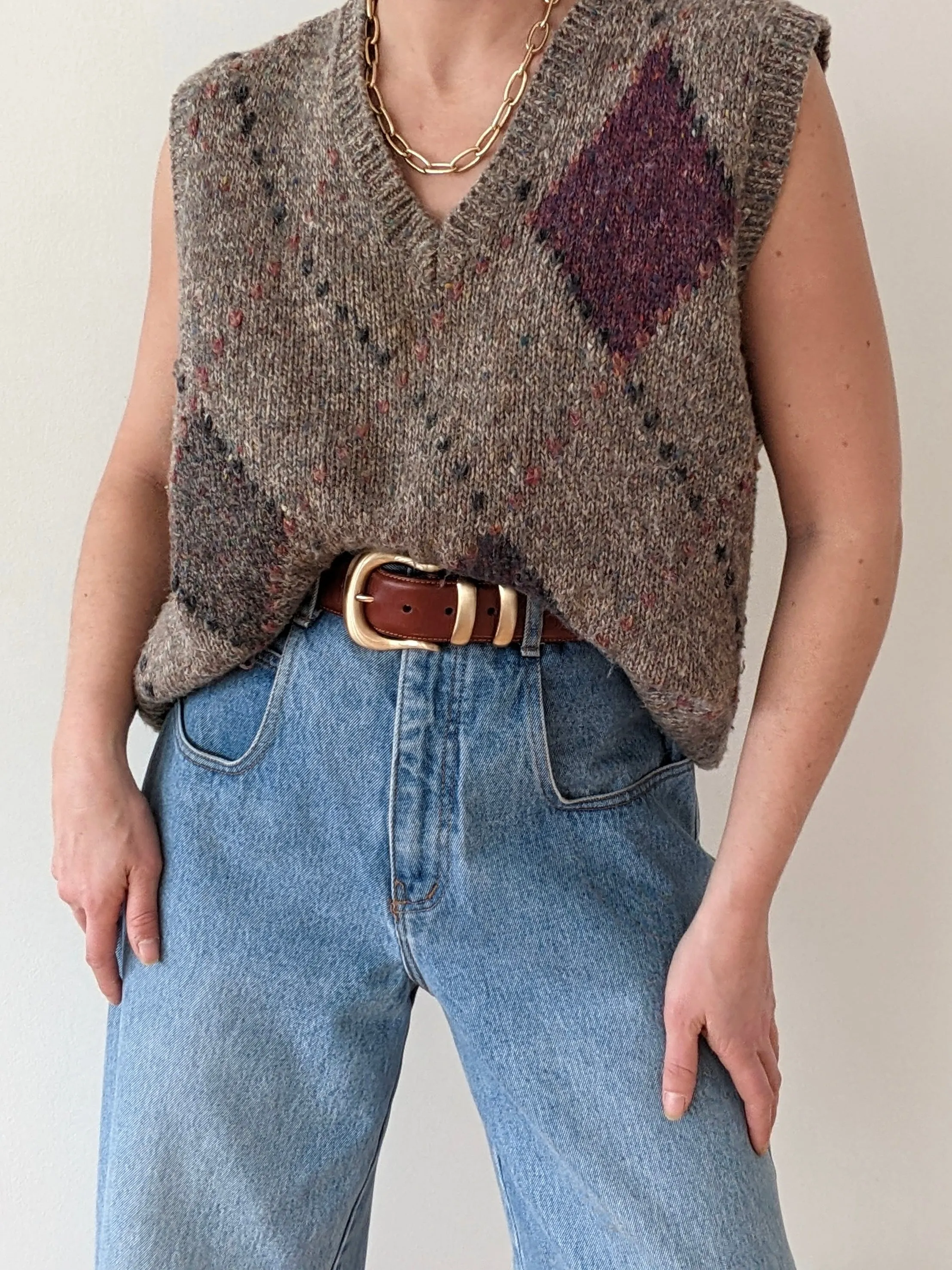 Vintage Knitted Wool Argyle Vest sold by NA NIN