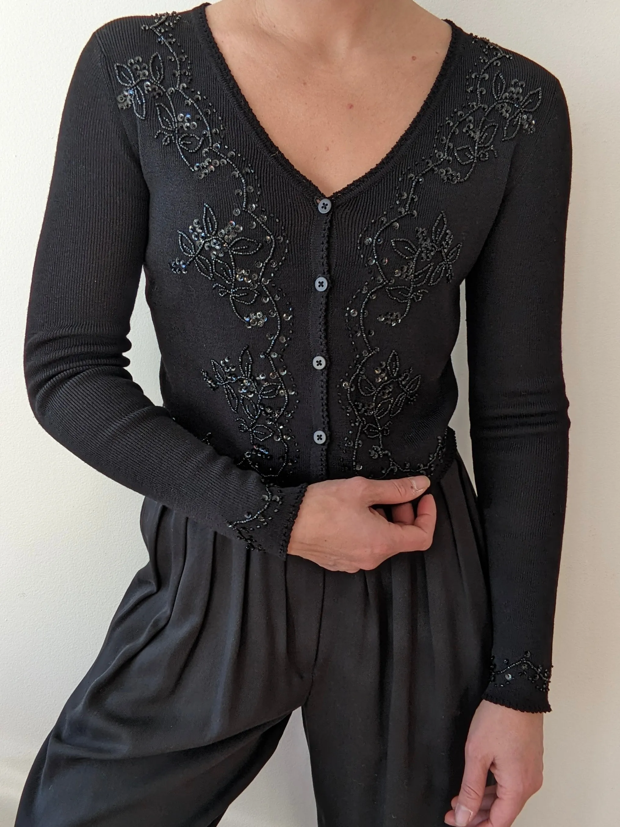 Vintage DKNY Embellished Wool Crop Cardigan sold by NA NIN