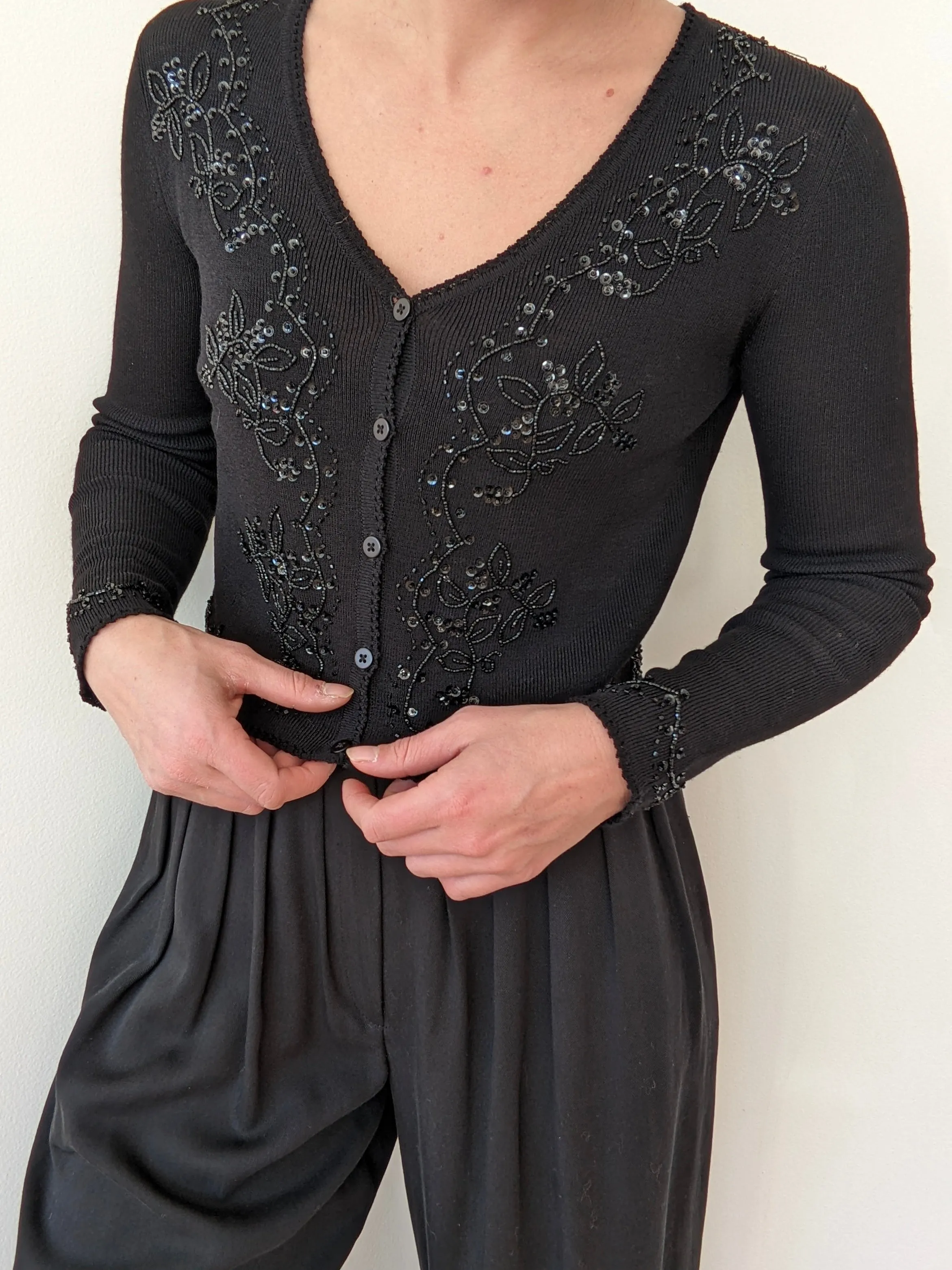 Vintage DKNY Embellished Wool Crop Cardigan sold by NA NIN product image thumbnail 3