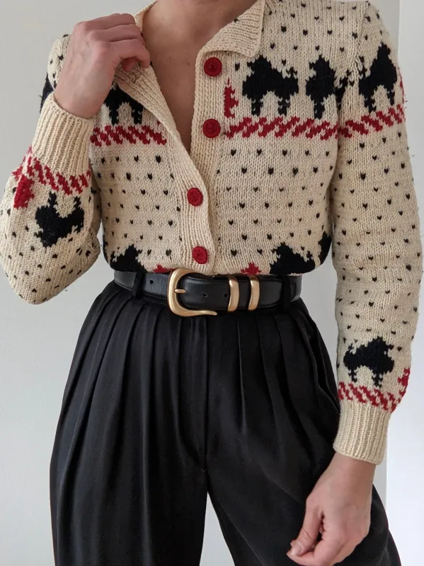 Incredible Vintage Petite Hand Knit Wool Graphic Cardigan made by Vintage