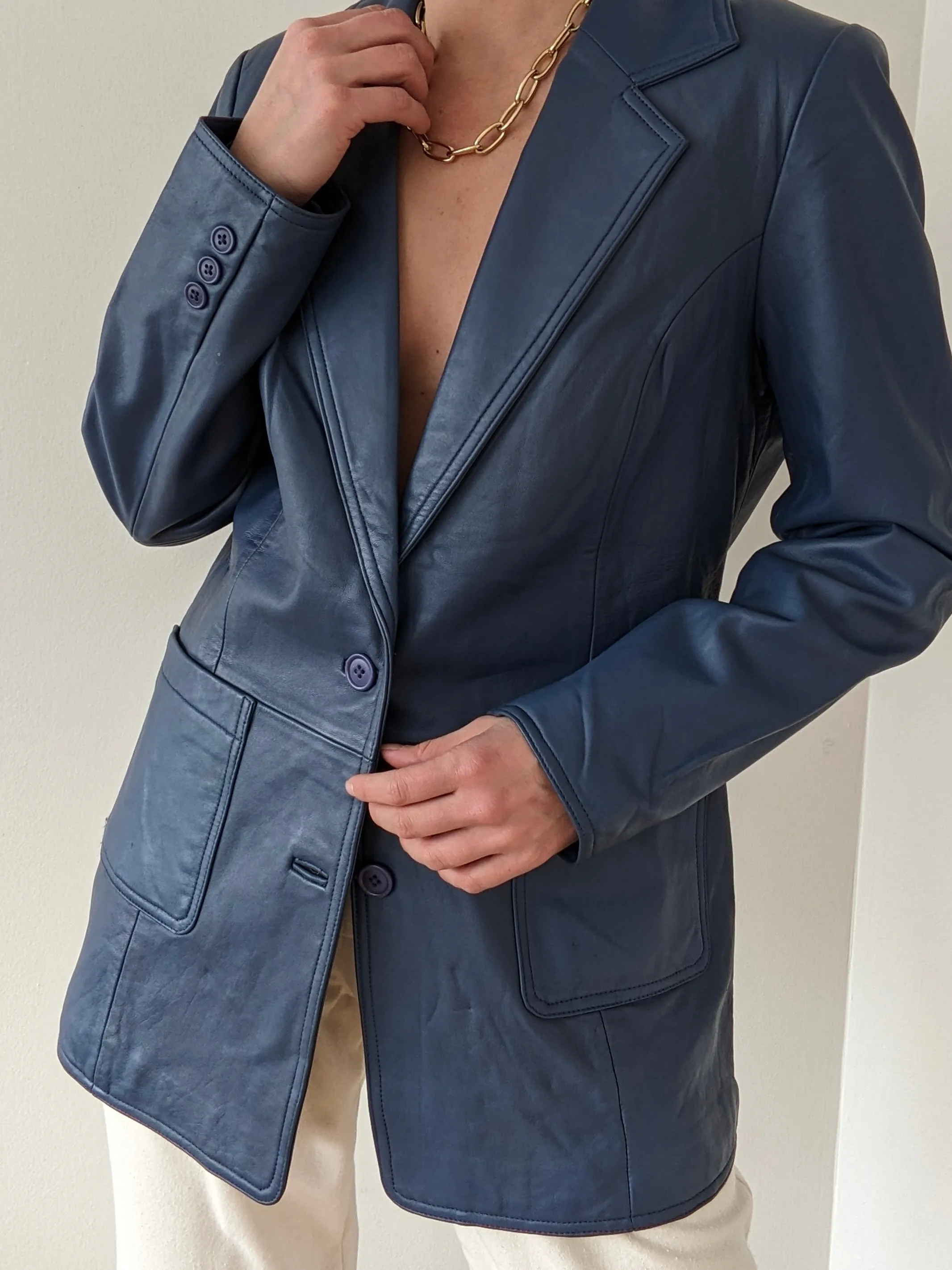 Rare Cerulean Smooth Leather Jacket sold by NA NIN