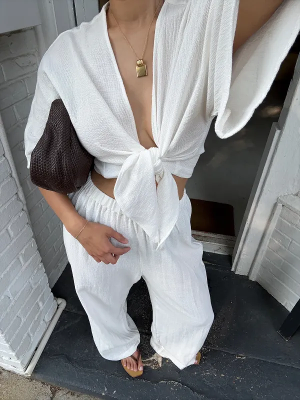 Bobbie Waffled Cotton Tie Top sold by NA NIN