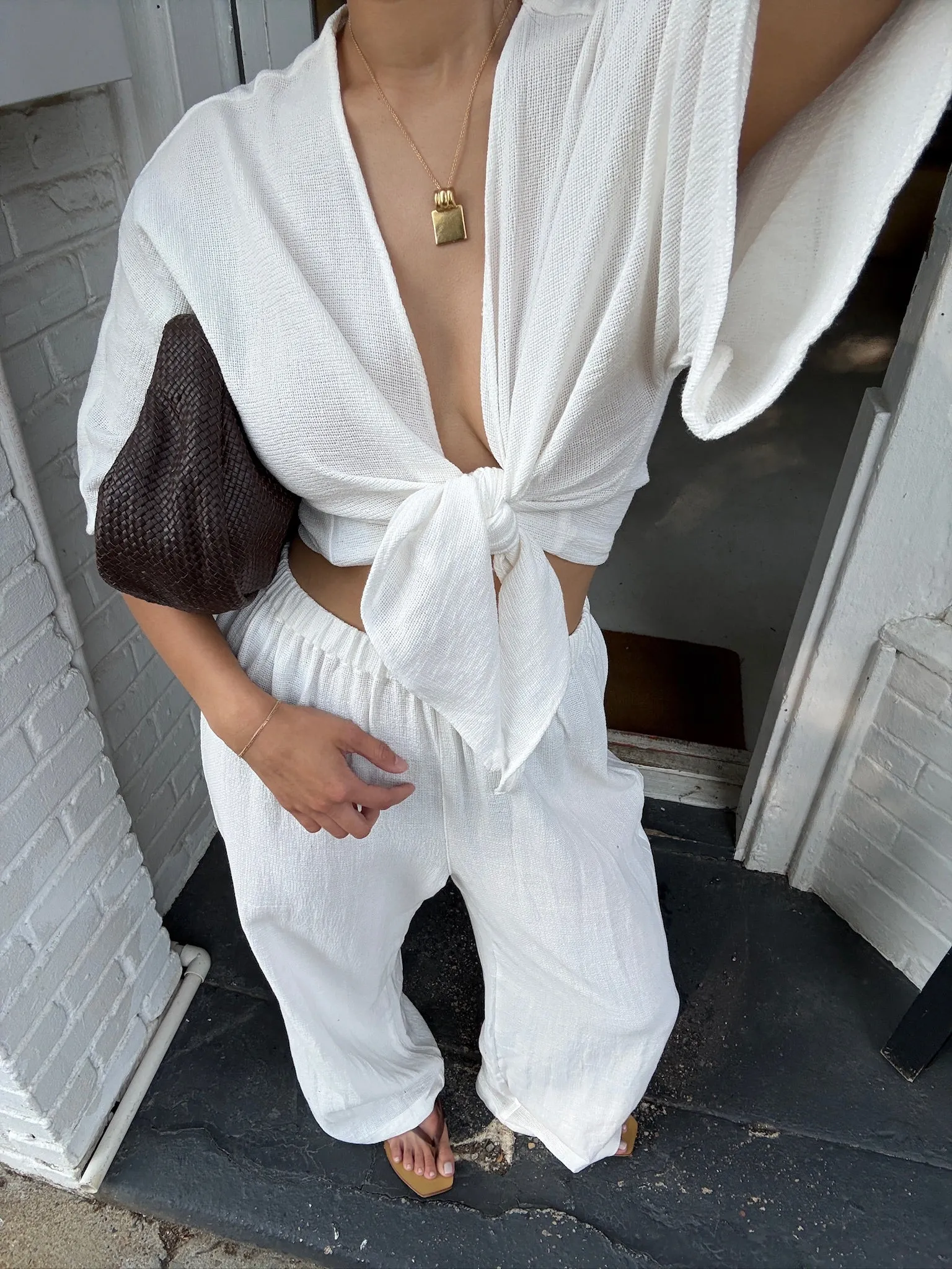 Bobbie Waffled Cotton Tie Top sold by NA NIN