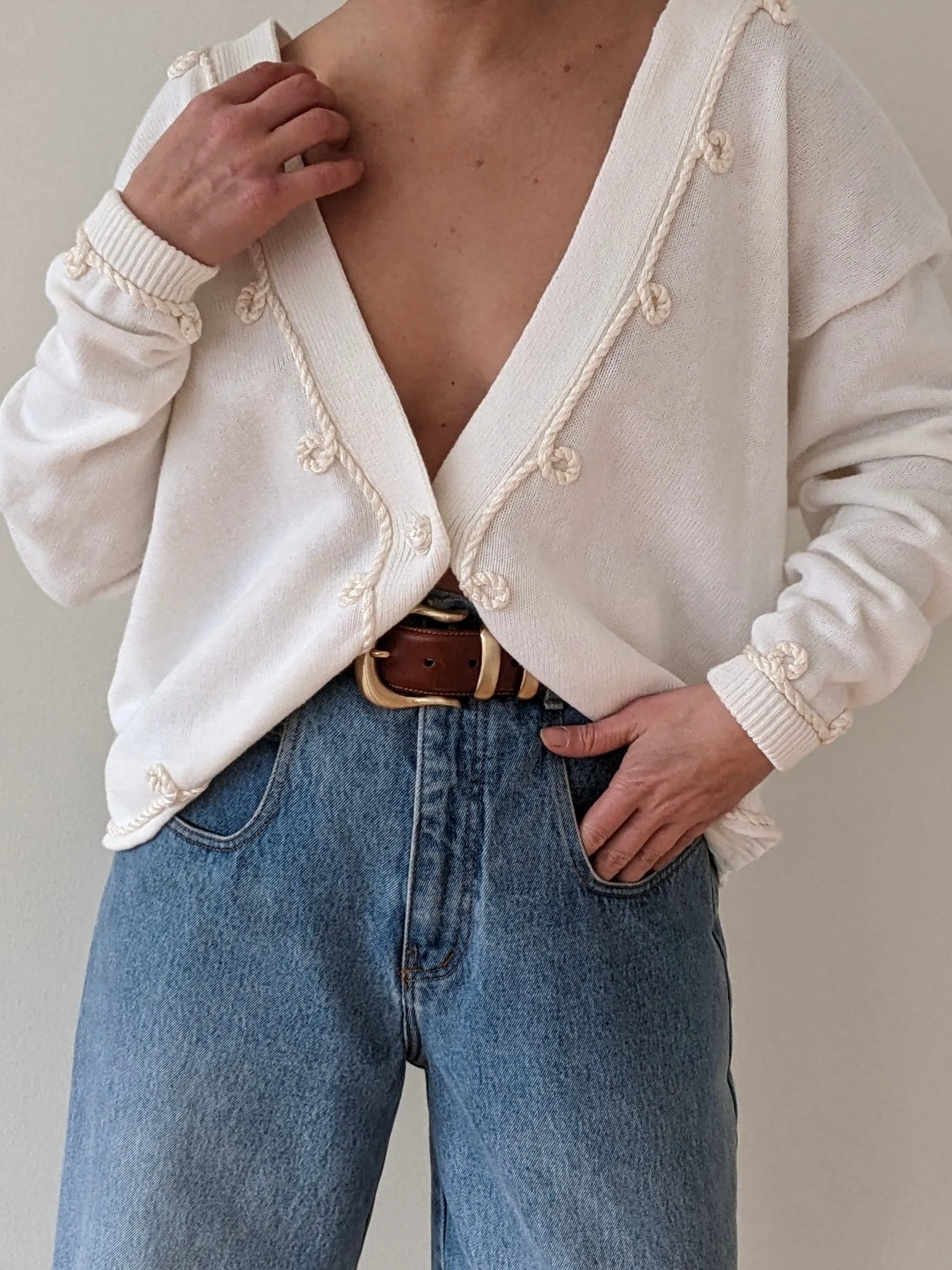 Vintage Cream Rope Appliqué Cardigan sold by NA NIN product image thumbnail 2