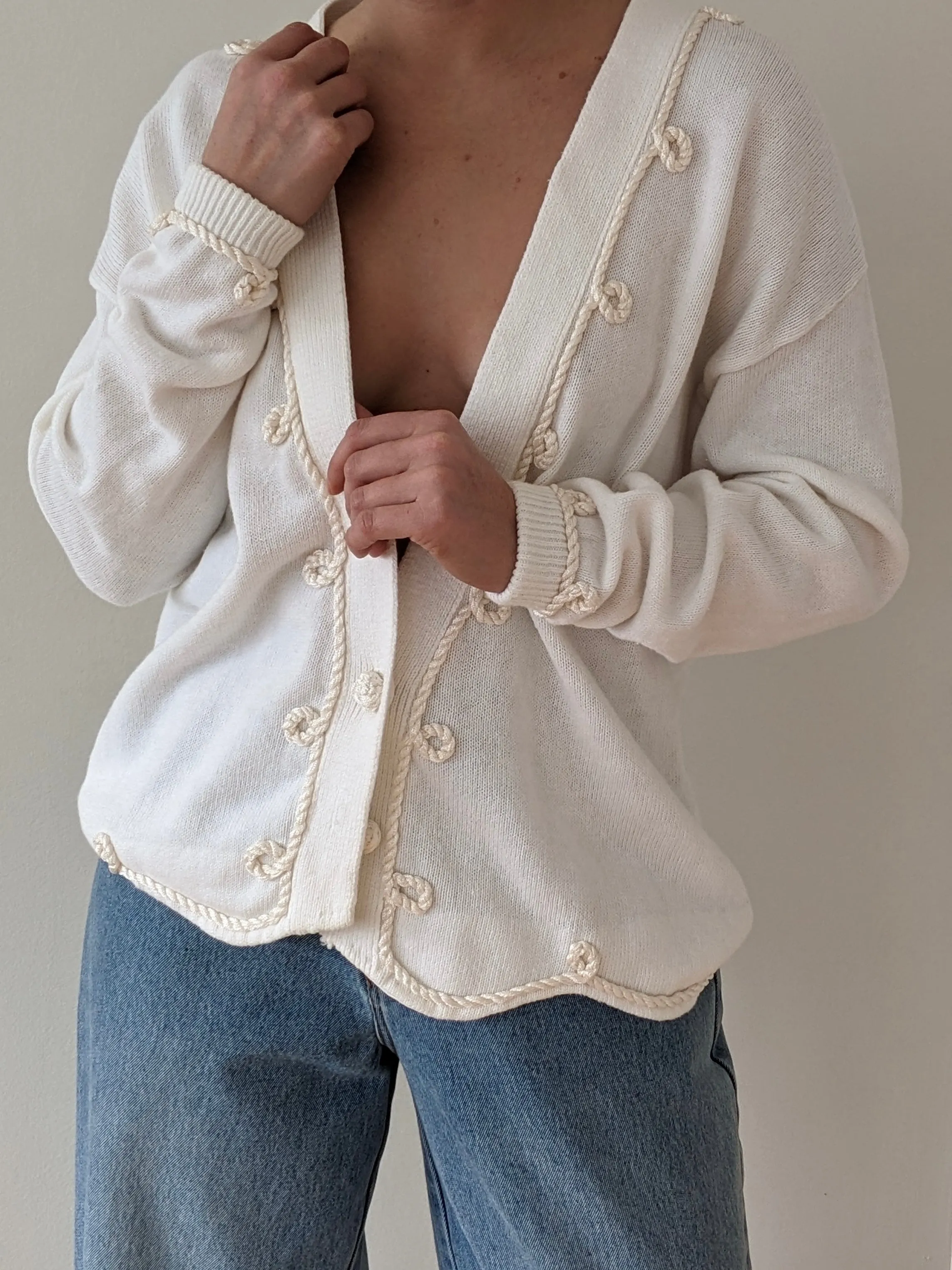 Vintage Cream Rope Appliqué Cardigan sold by NA NIN