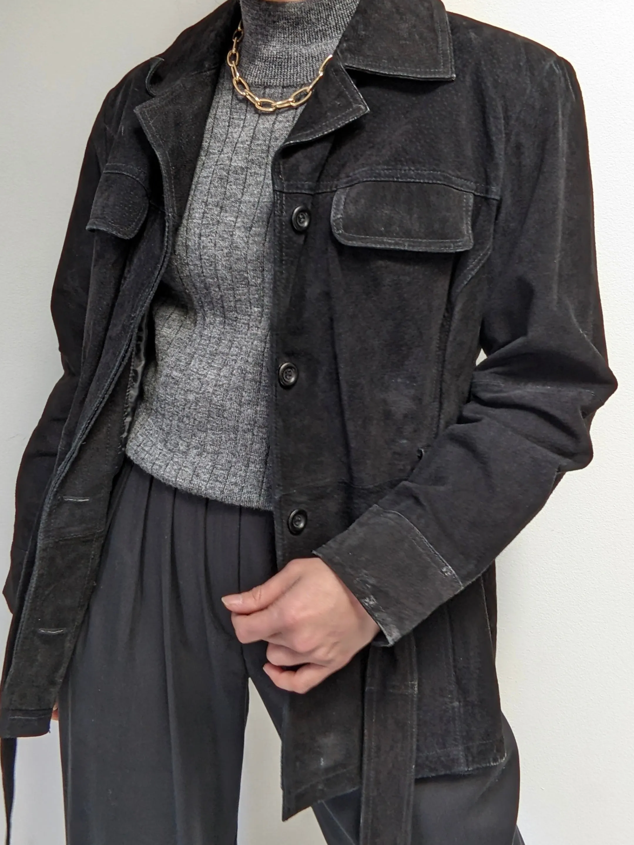 Vintage Ink Black Belted Suede Jacket sold by NA NIN product image thumbnail 2