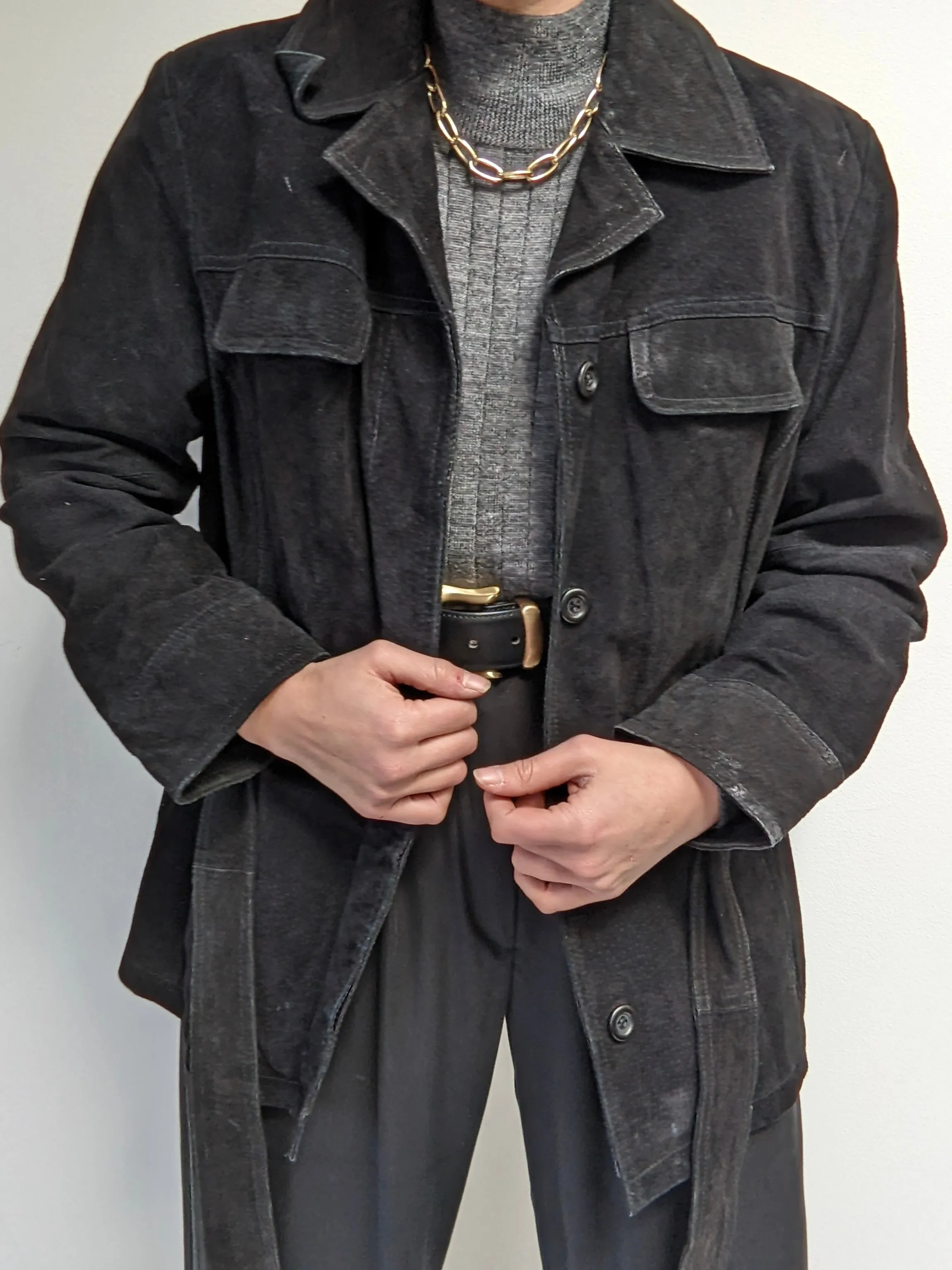 Vintage Ink Black Belted Suede Jacket sold by NA NIN product image thumbnail 5