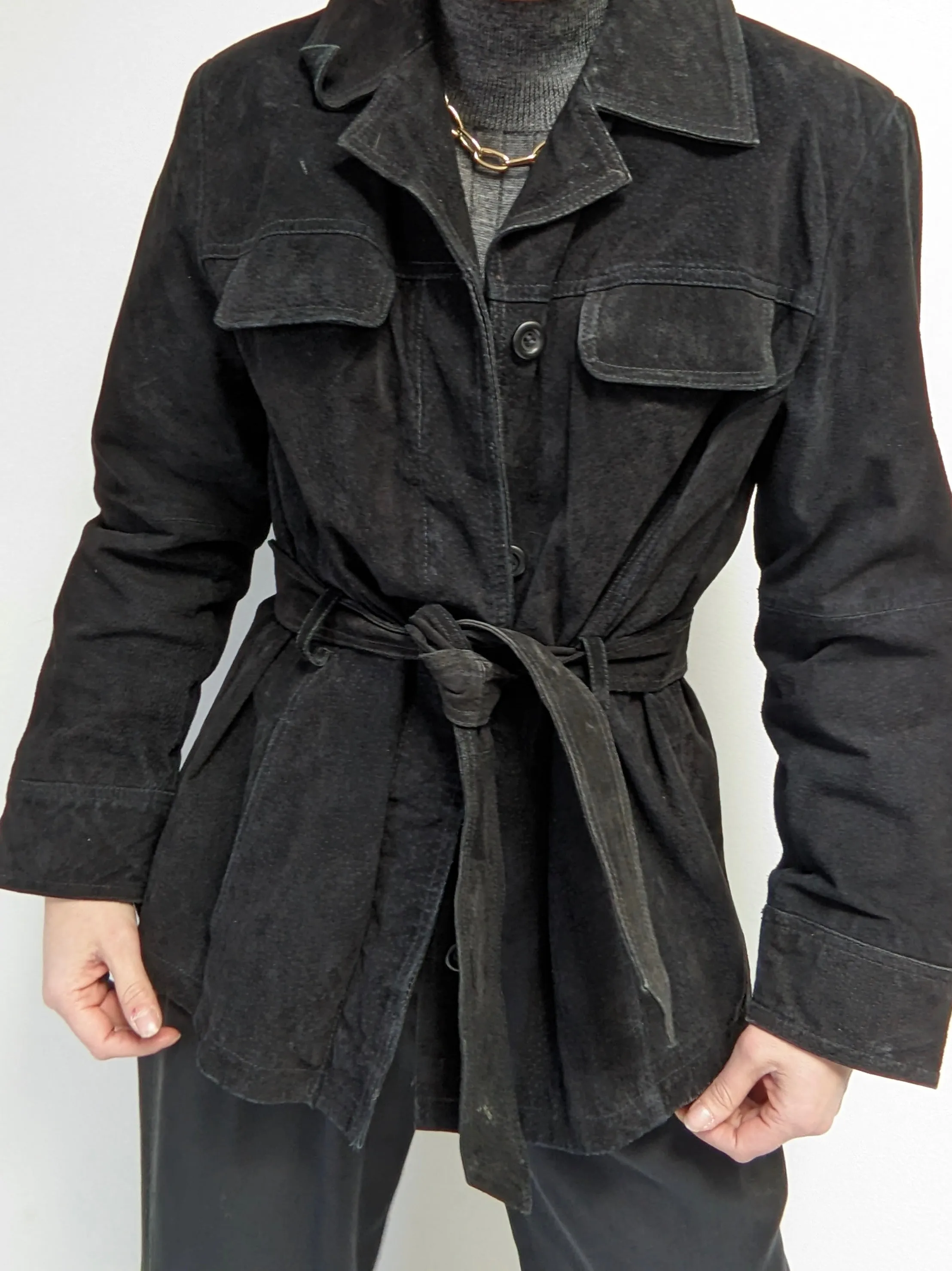 Vintage Ink Black Belted Suede Jacket sold by NA NIN product image thumbnail 4