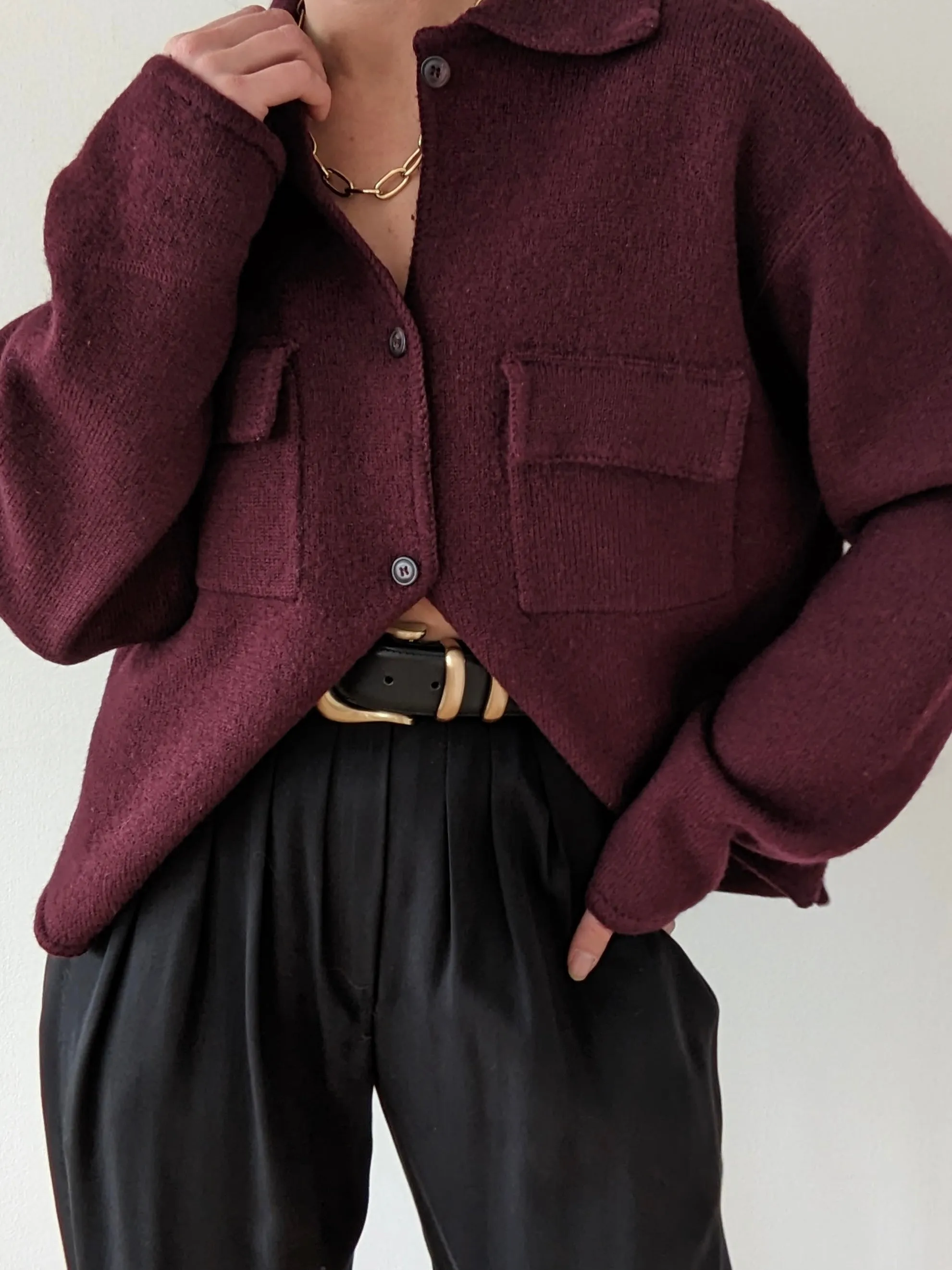 Vintage Merlot Wool Pocket Cardigan sold by NA NIN product image thumbnail 3