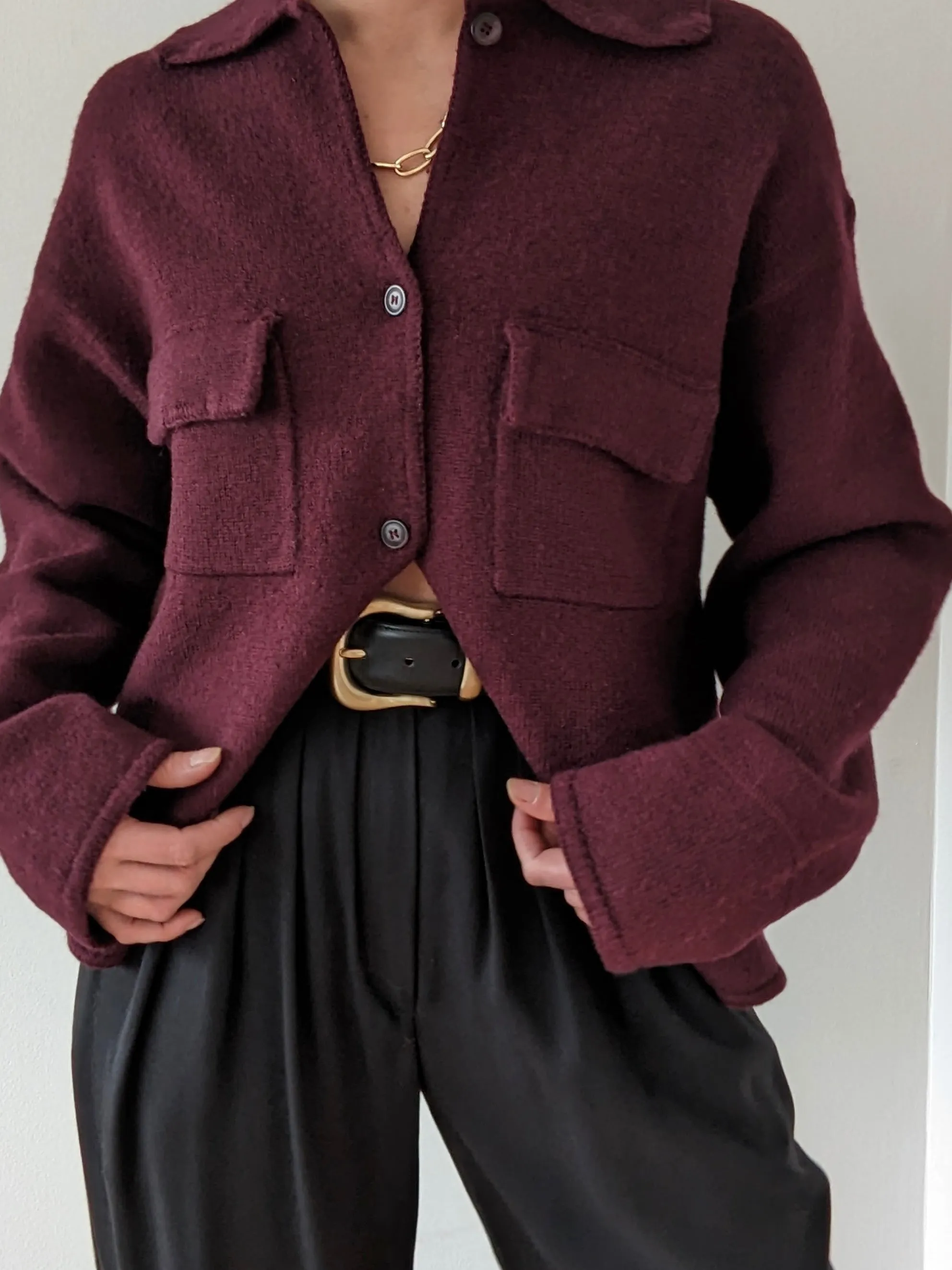 Vintage Merlot Wool Pocket Cardigan sold by NA NIN product image thumbnail 5