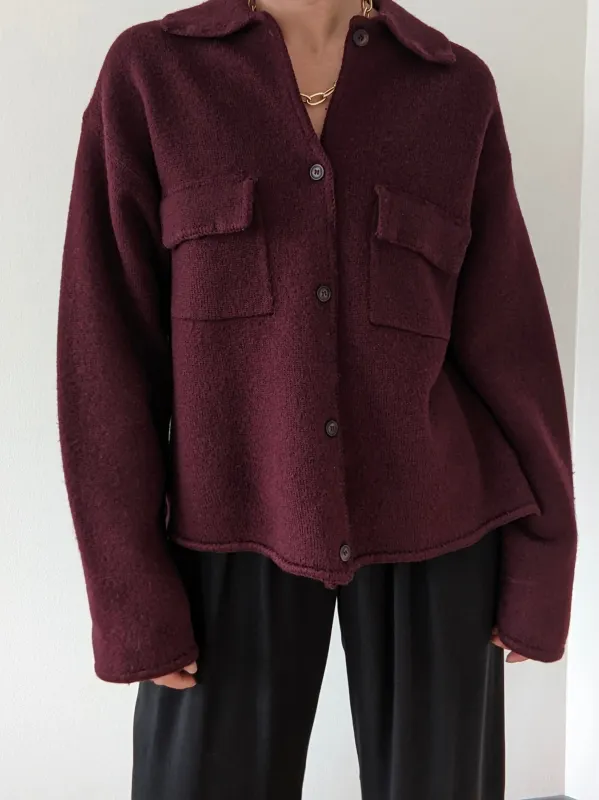 Vintage Merlot Wool Pocket Cardigan made by Vintage