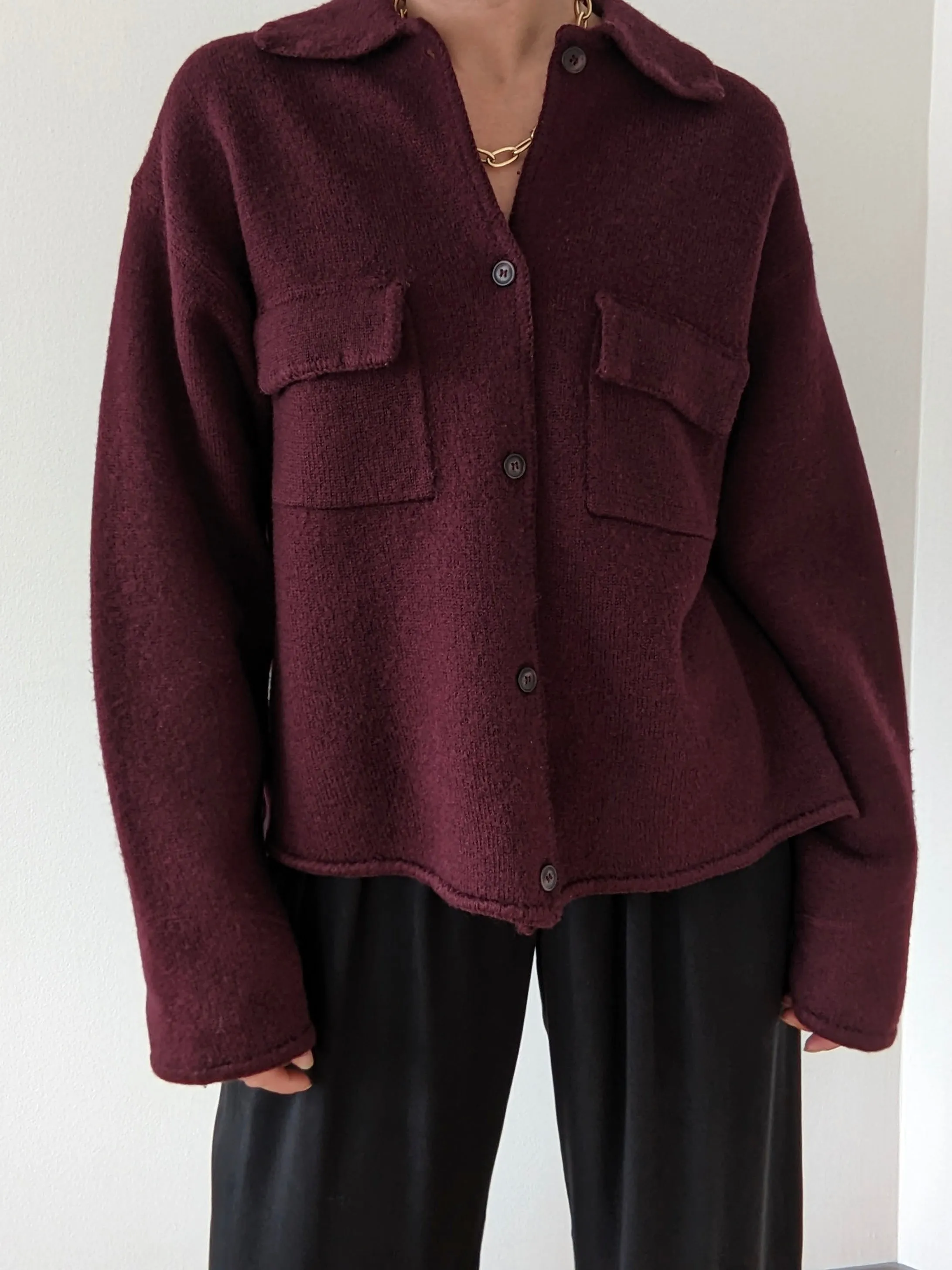 Vintage Merlot Wool Pocket Cardigan sold by NA NIN