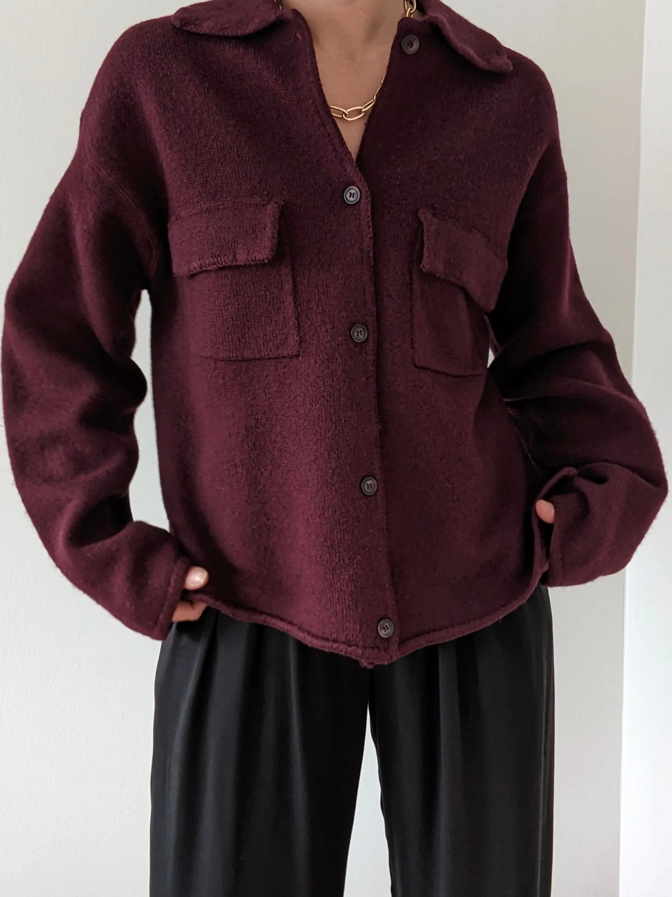 Vintage Merlot Wool Pocket Cardigan sold by NA NIN product image thumbnail 4