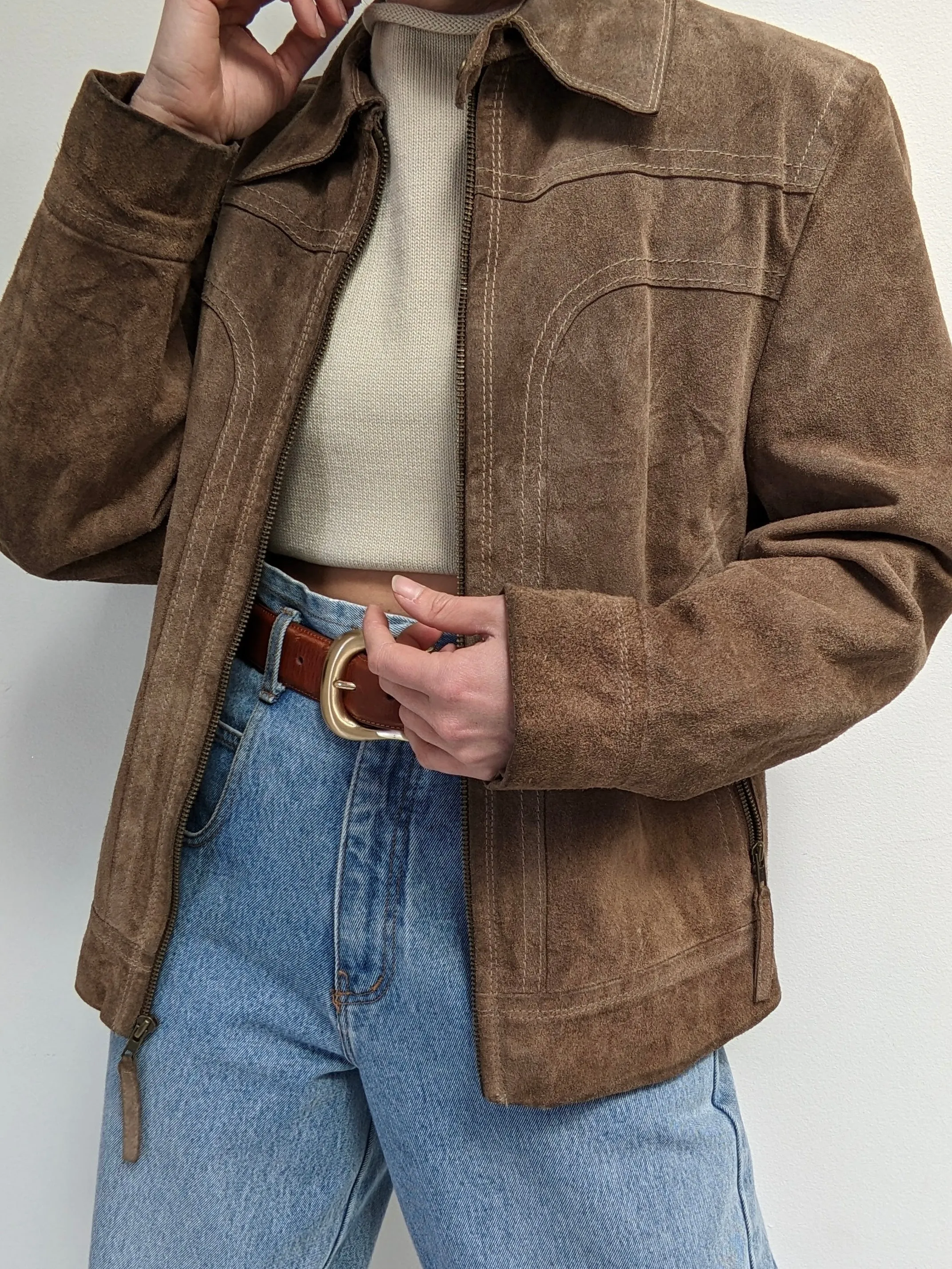 Vintage Almond Textured Suede Jacket sold by NA NIN product image thumbnail 4