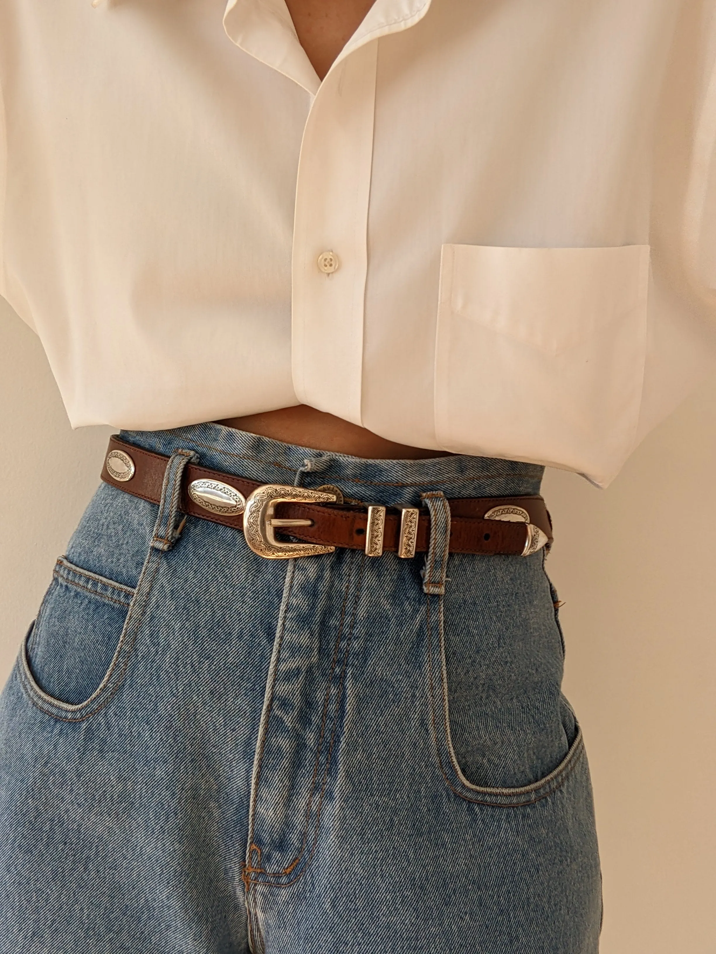 Vintage Whiskey Leather & Silver Pendant Belt sold by NA NIN