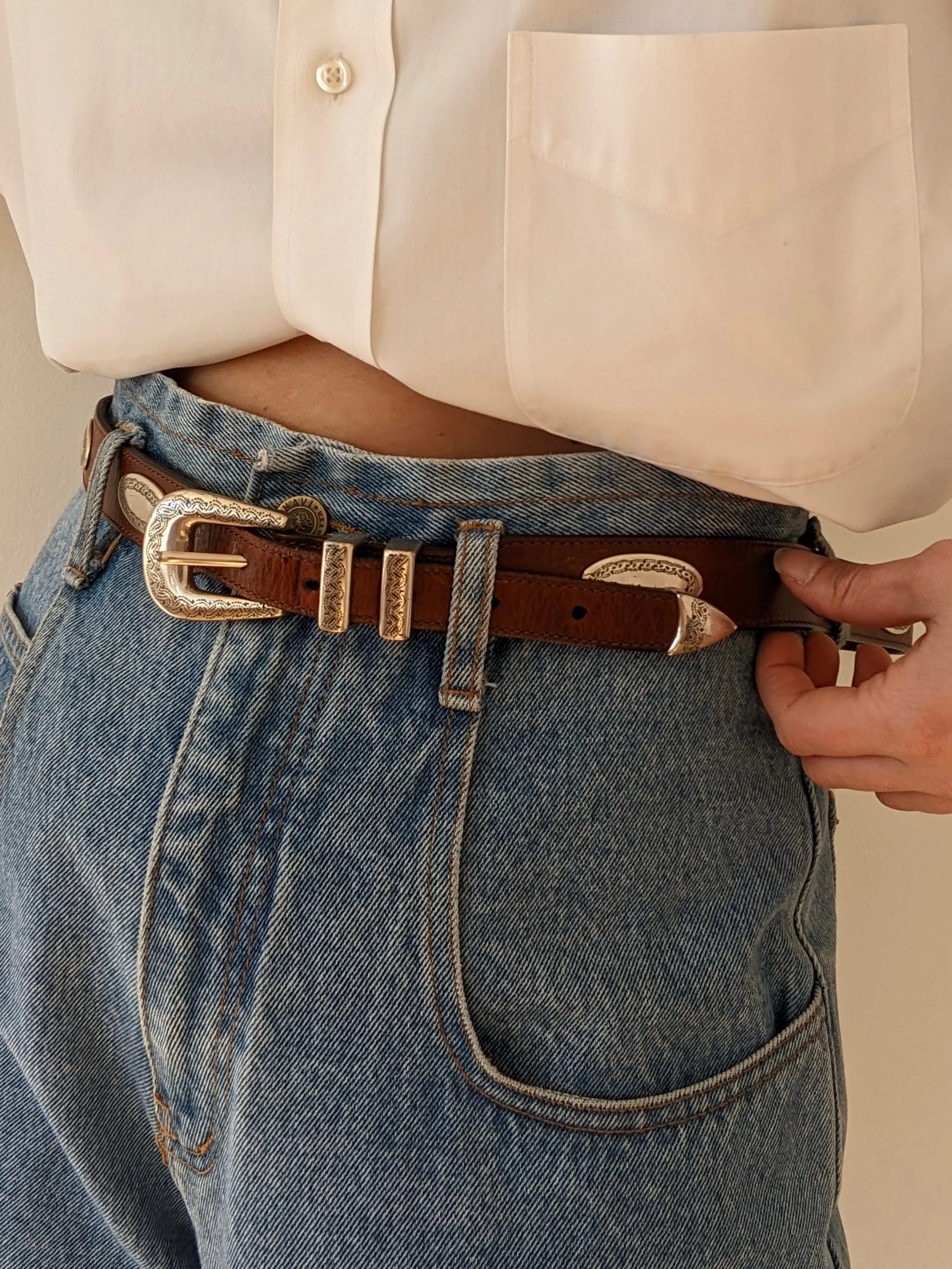 Vintage Whiskey Leather & Silver Pendant Belt sold by NA NIN product image thumbnail 2