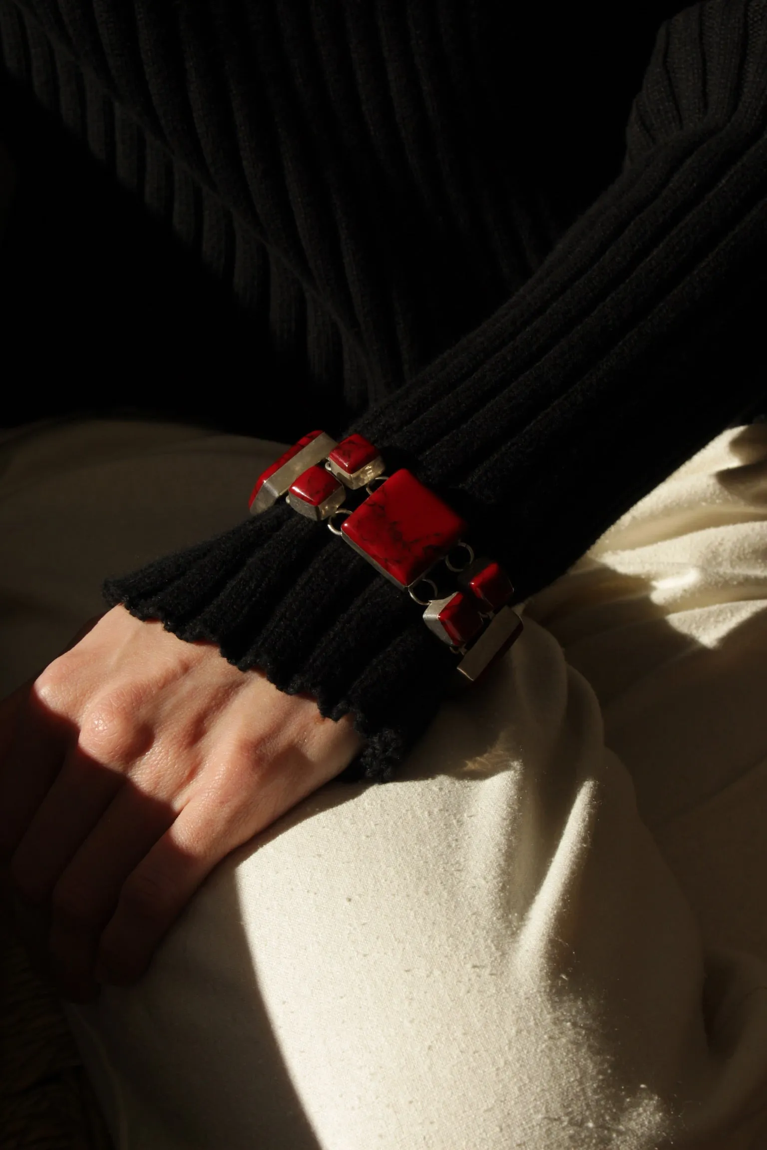 Vintage Modernist Red Jasper & Sterling Silver Bracelet & Earrings Set sold by NA NIN product image thumbnail 4